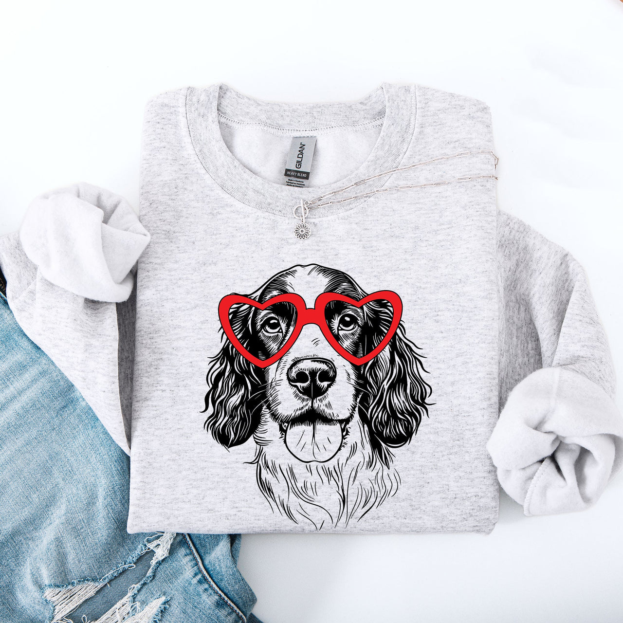 Springer Spaniel Valentine's Lovers Heart Dog Breed Premium Graphic Cozy Sweatshirt