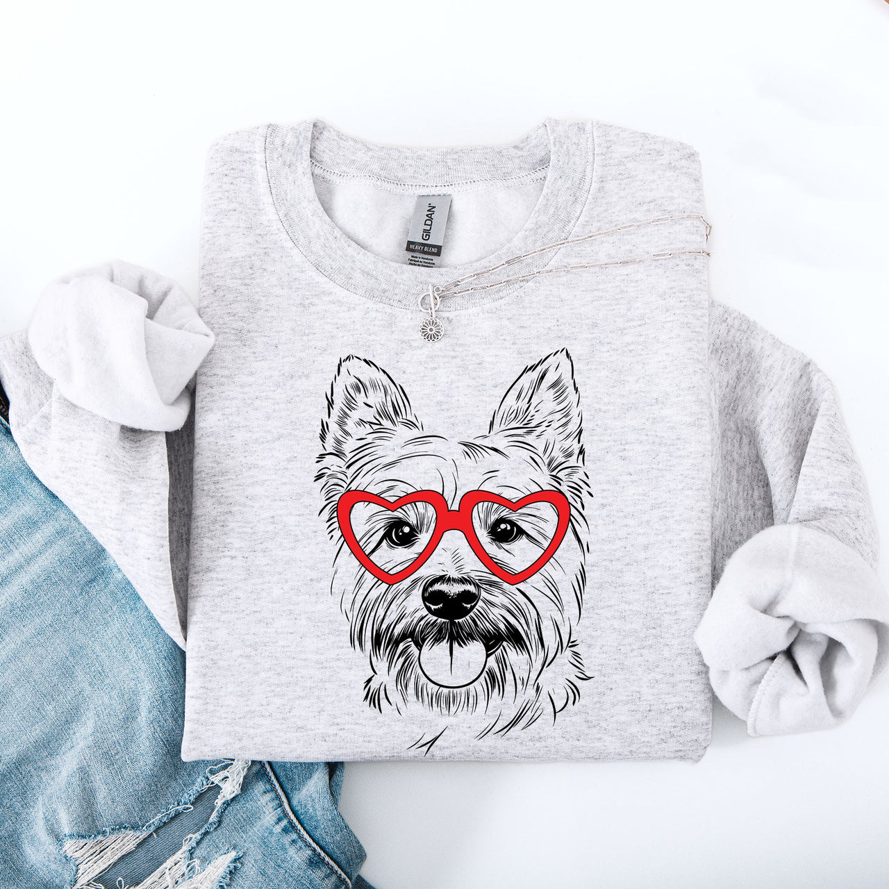 Westie Love Forever West Highland White Terrier Valentine's Portrait With Hearts Sweatshirt