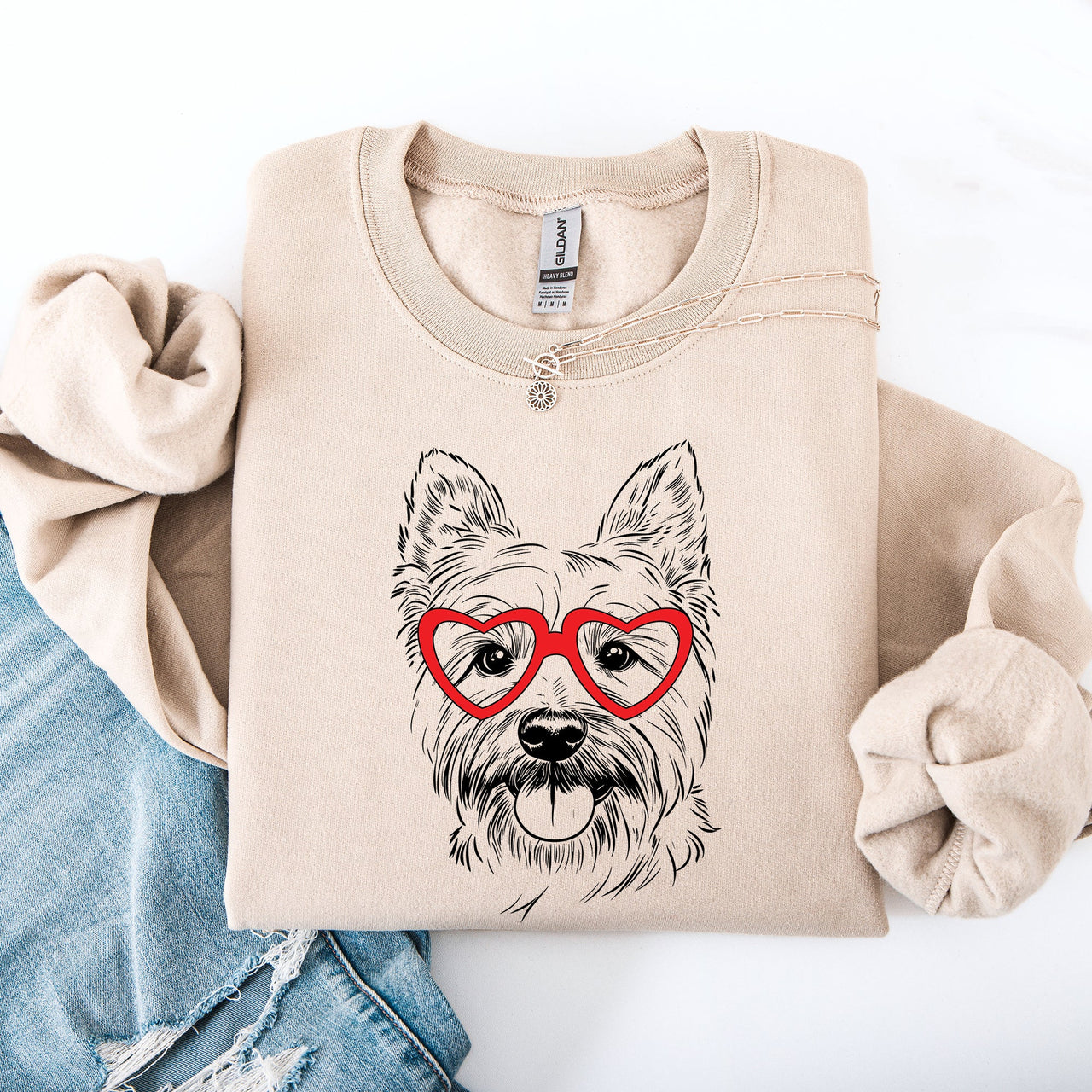 Westie Love Forever West Highland White Terrier Valentine's Portrait With Hearts Sweatshirt