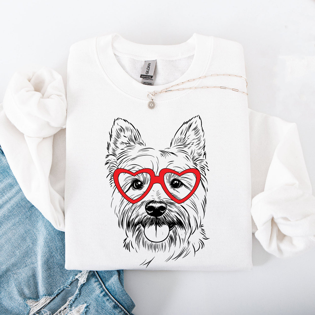 Westie Love Forever West Highland White Terrier Valentine's Portrait With Hearts Sweatshirt