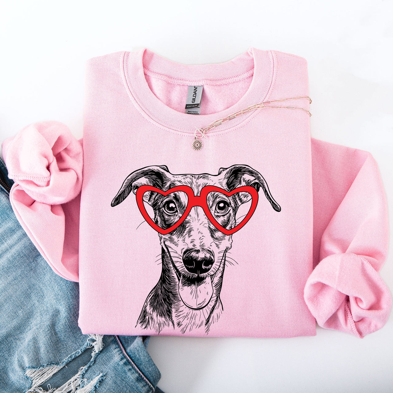 Whippet Valentine Pet Lover Portrait In Soft Cotton And Cozy Fleece Graphic Sweatshirt