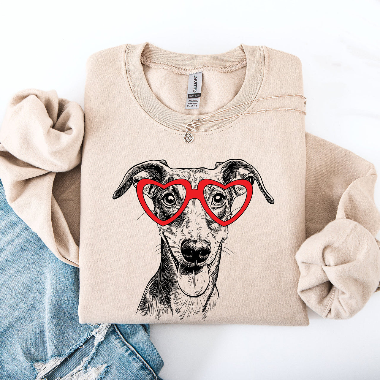 Whippet Valentine Pet Lover Portrait In Soft Cotton And Cozy Fleece Graphic Sweatshirt
