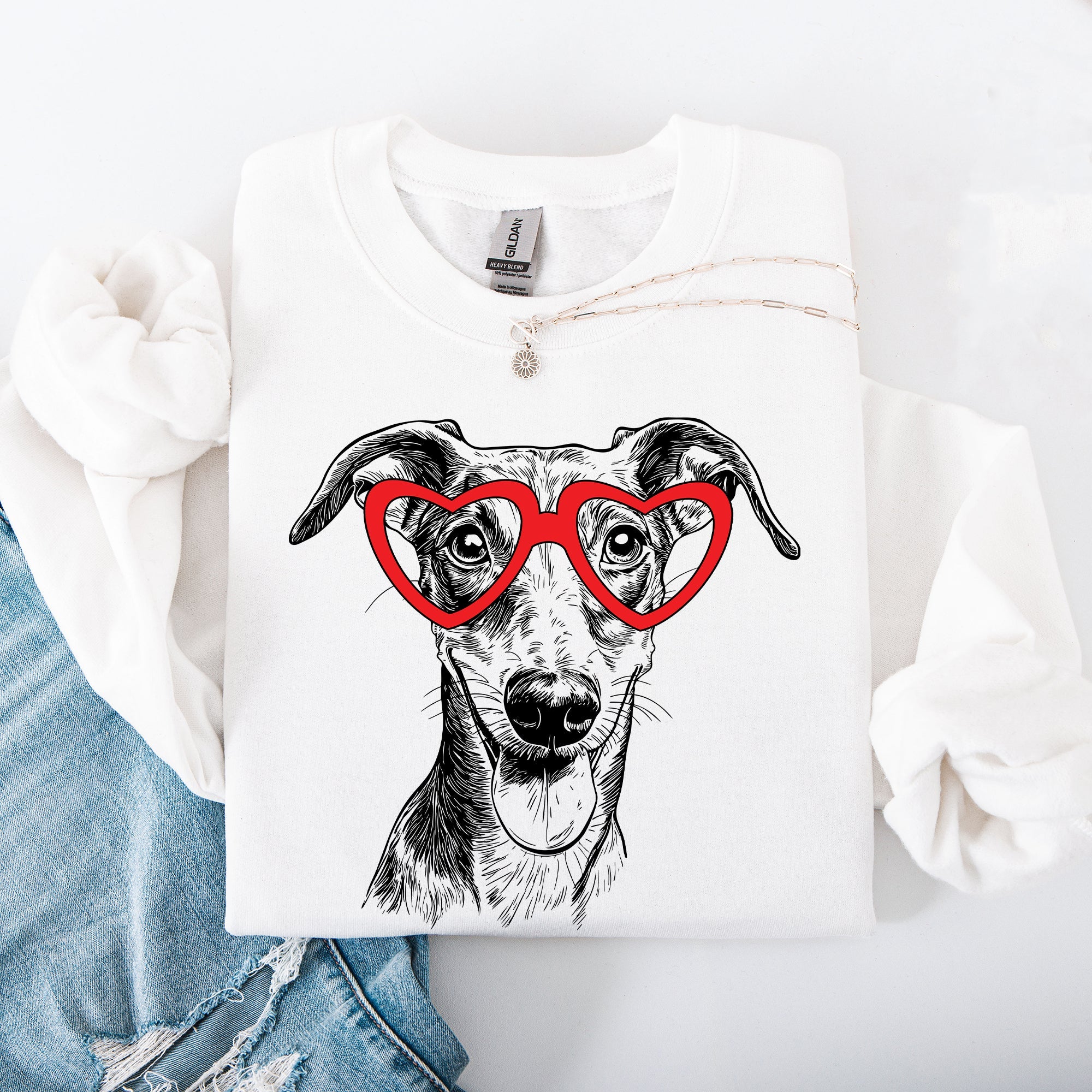Whippet Valentine Pet Lover Portrait In Soft Cotton And Cozy Fleece Graphic Sweatshirt