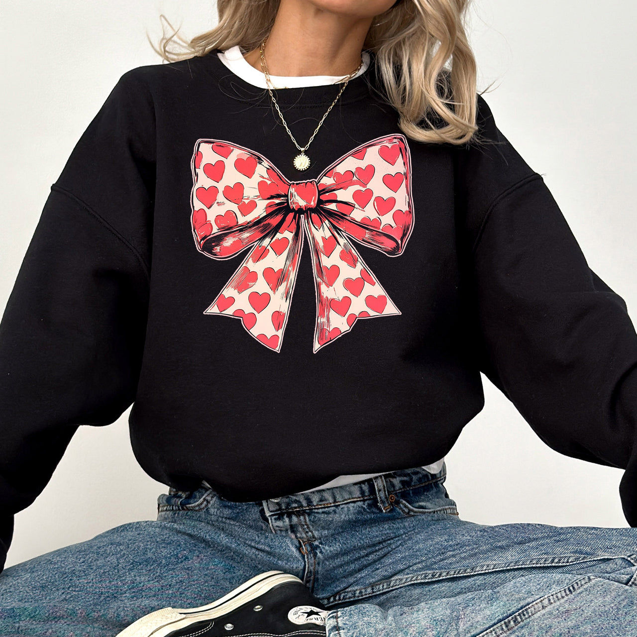 Vintage Bow Hearts Coquette Valentine's Day Love Romantic Artwork Graphic Sweatshirt