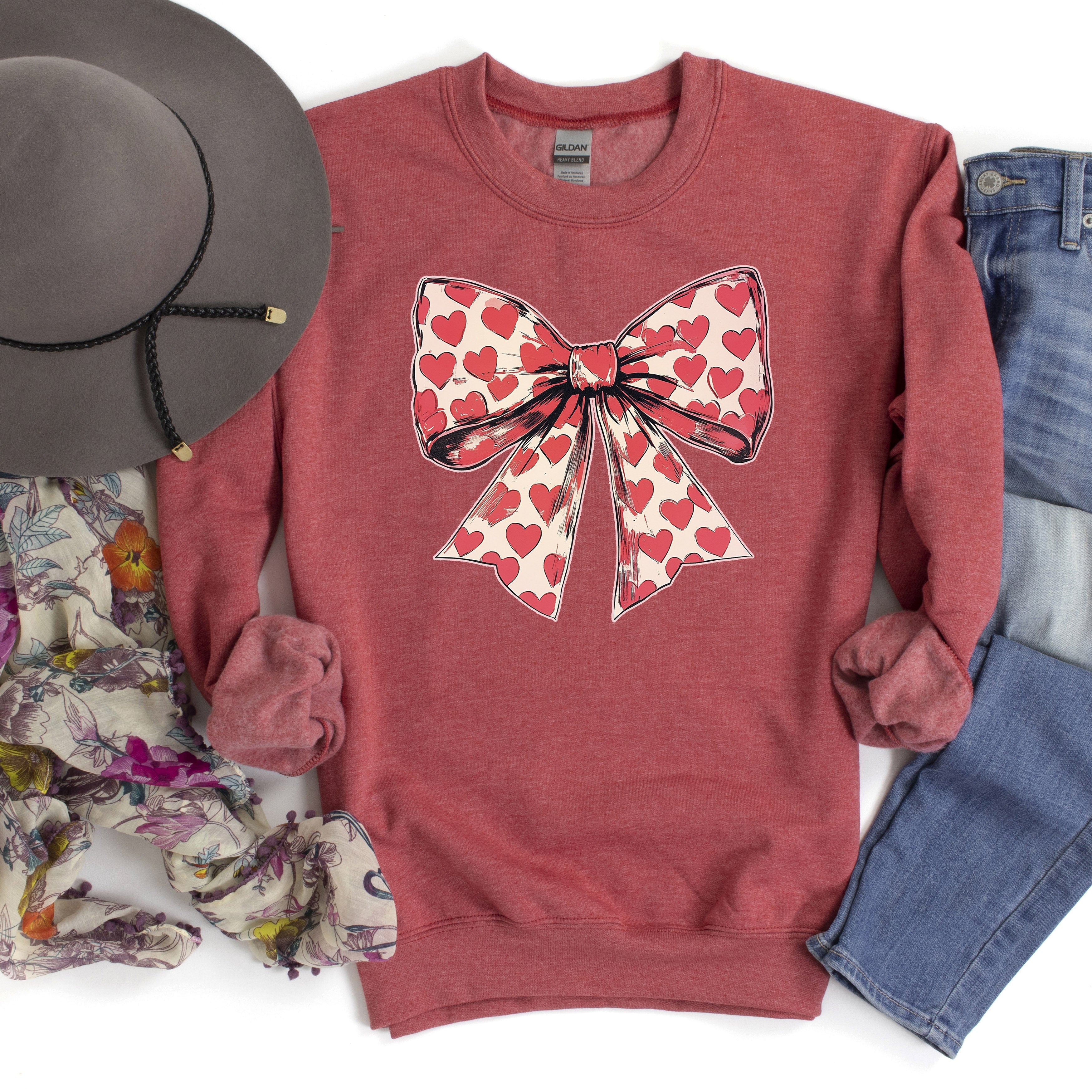 Vintage Bow Hearts Coquette Valentine's Day Love Romantic Artwork Graphic Sweatshirt