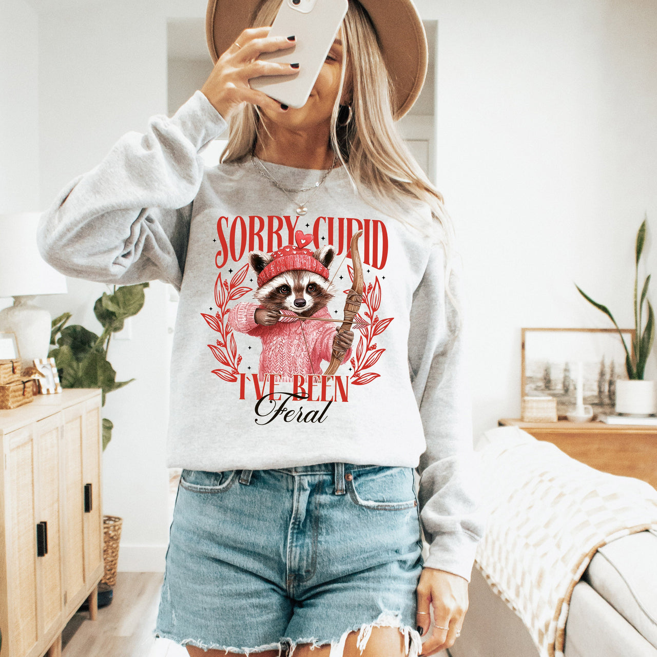 Sorry Cupid Raccoon Feral Valentine's Day Love Print With Cozy Soft Quirk Sweatshirt