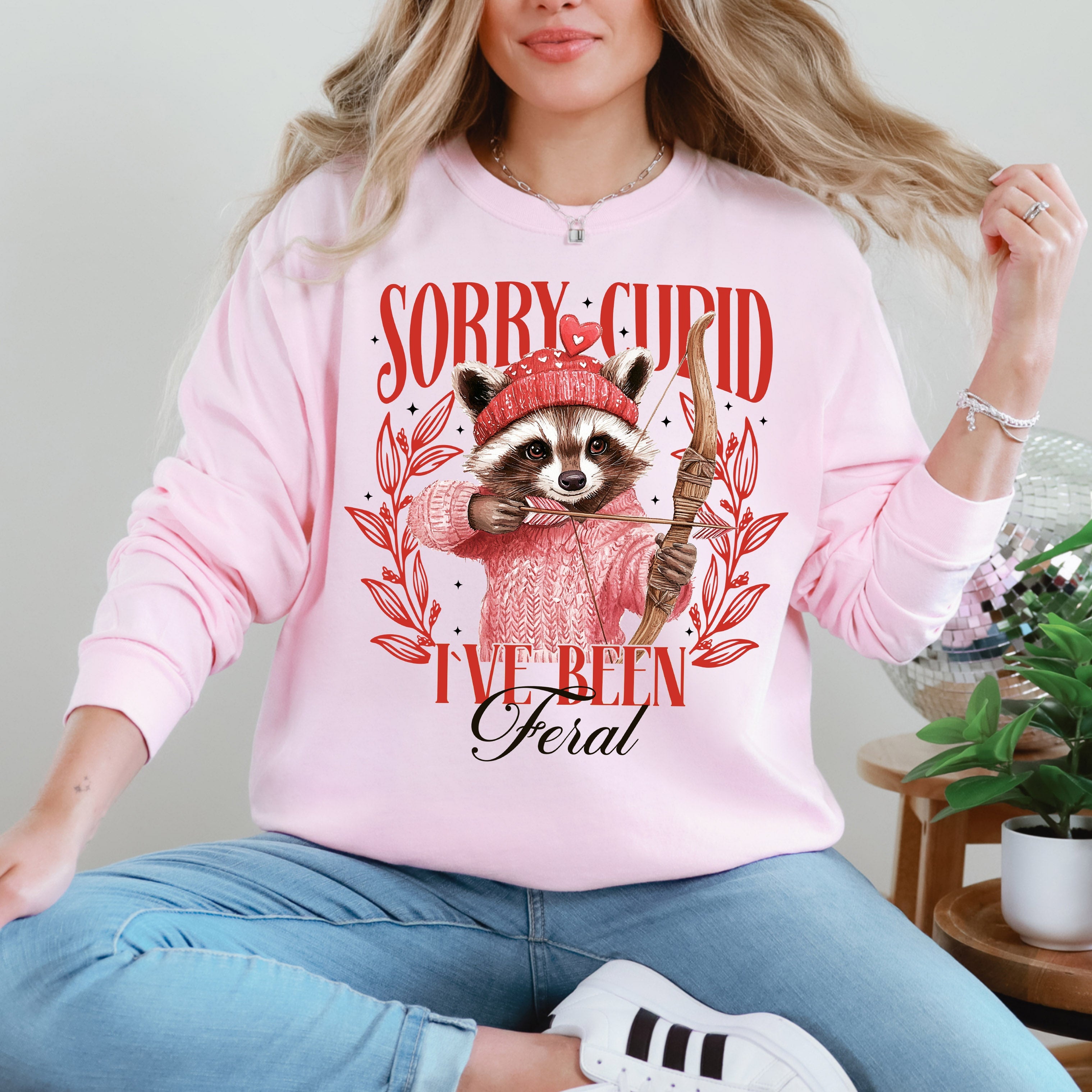 Sorry Cupid Raccoon Feral Valentine's Day Love Print With Cozy Soft Quirk Sweatshirt