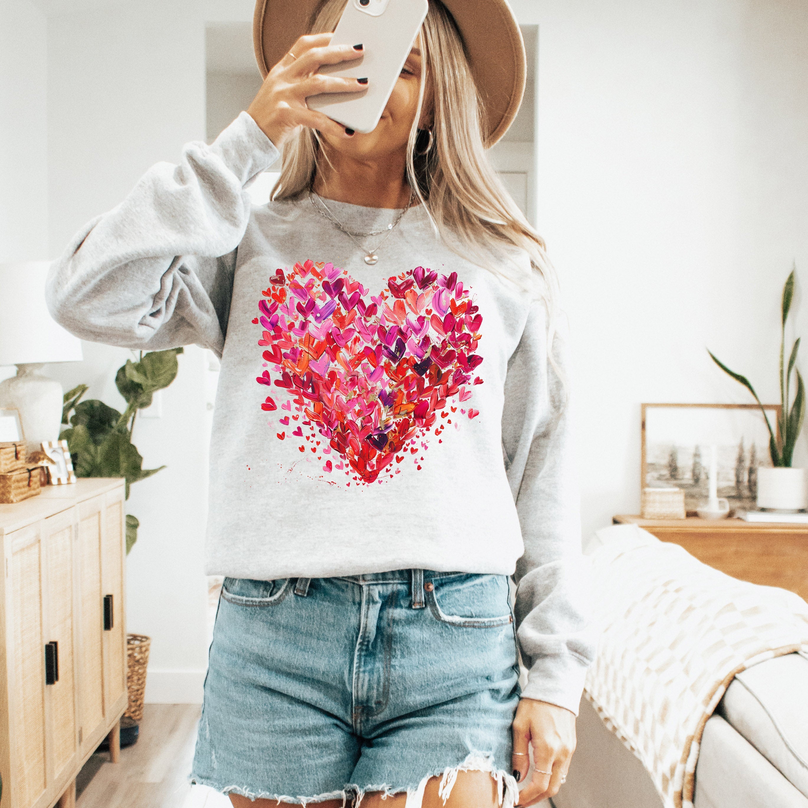 Watercolor Hearts Colorful Valentine's Day Love Abstract Illustration Art Sweatshirt