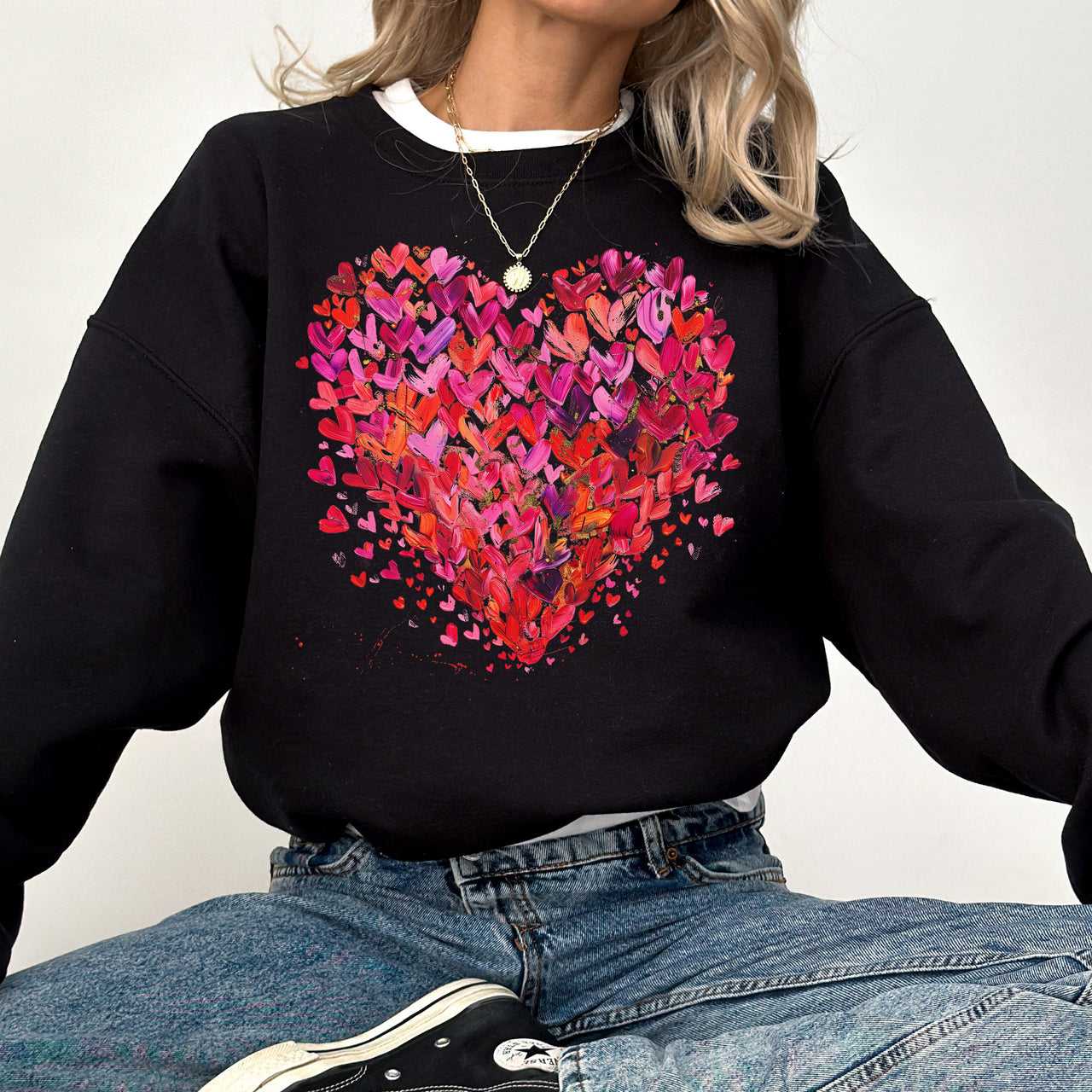 Watercolor Hearts Colorful Valentine's Day Love Abstract Illustration Art Sweatshirt