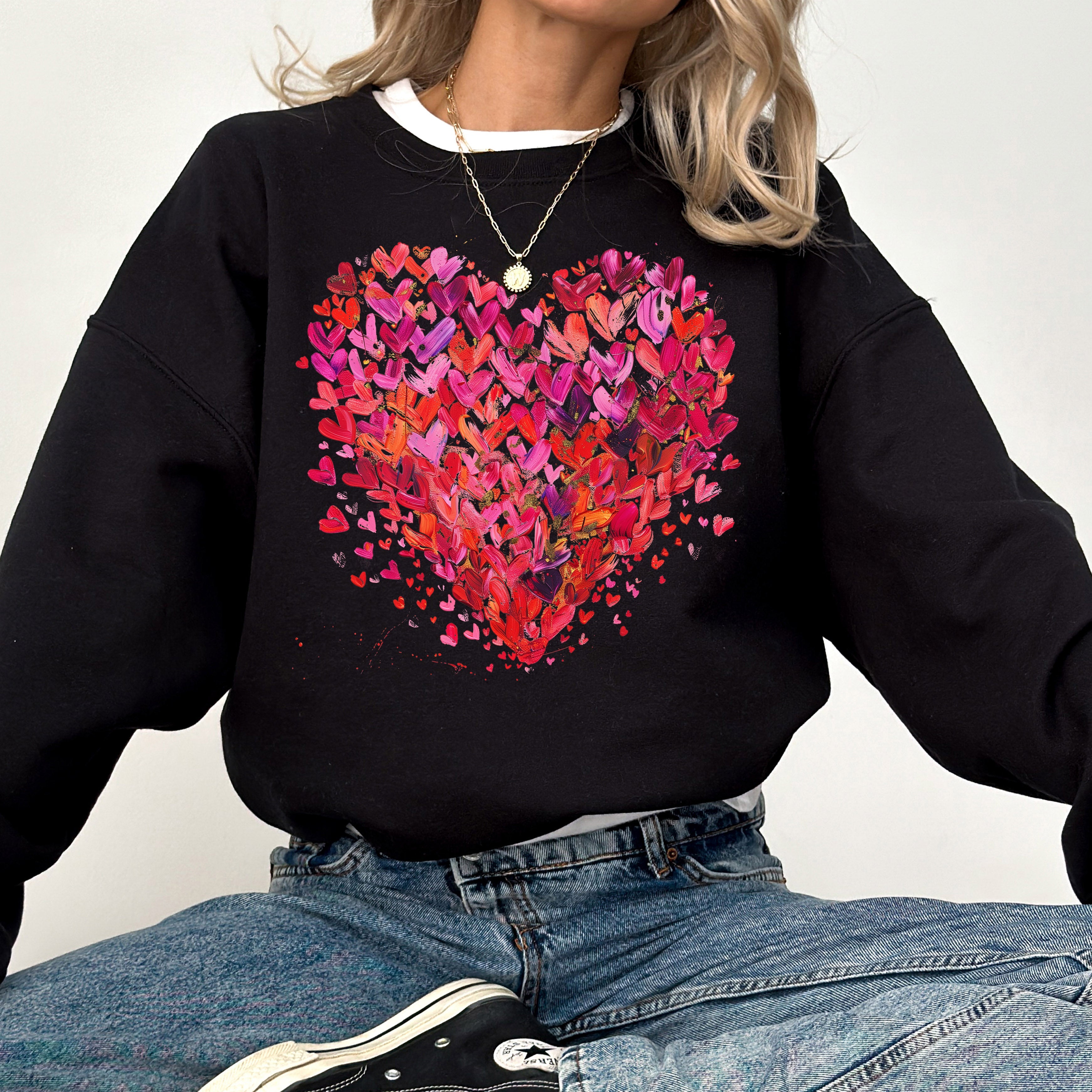 Watercolor Hearts Colorful Valentine's Day Love Abstract Illustration Art Sweatshirt