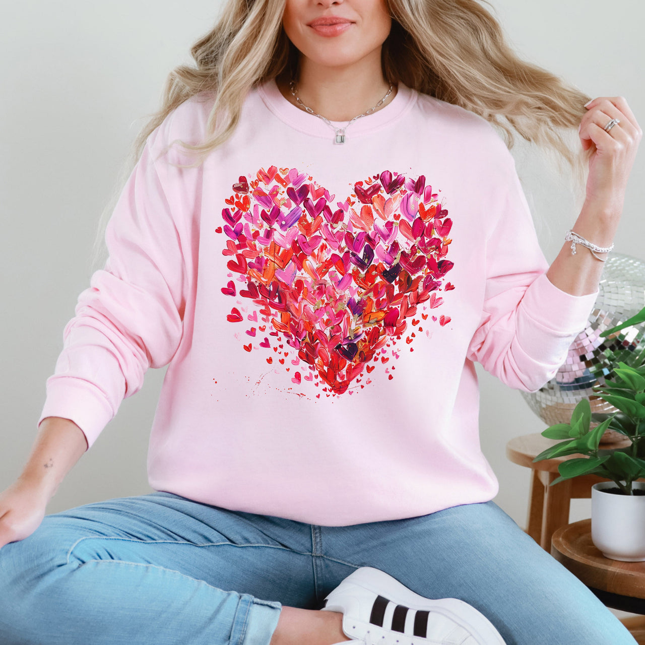 Watercolor Hearts Colorful Valentine's Day Love Abstract Illustration Art Sweatshirt