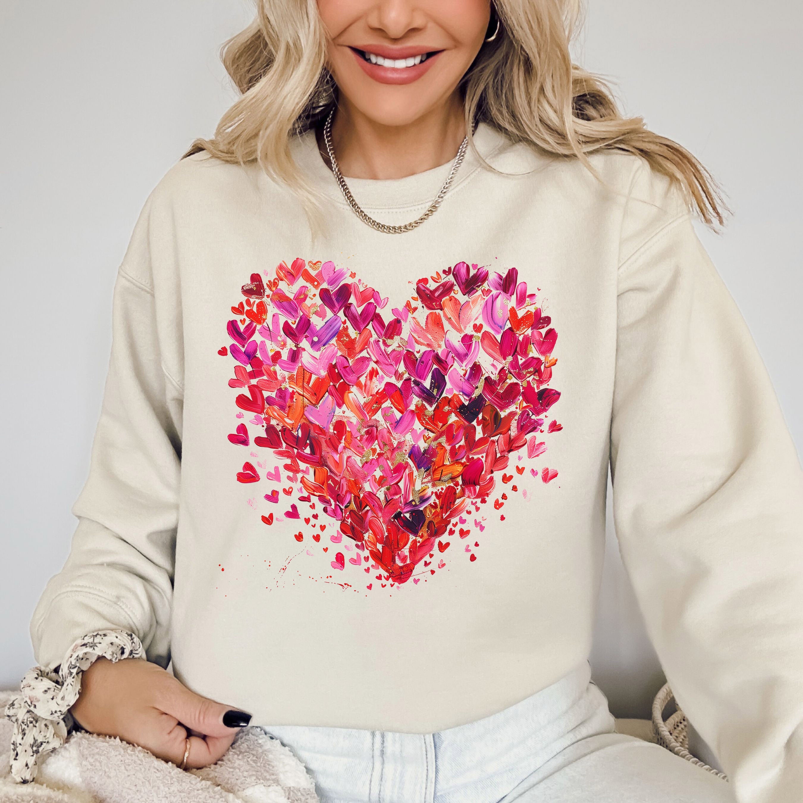Watercolor Hearts Colorful Valentine's Day Love Abstract Illustration Art Sweatshirt