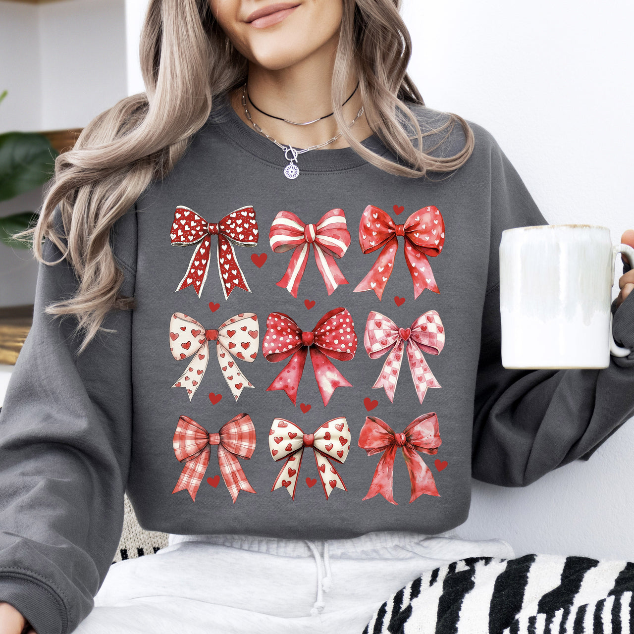Retro Bows, Ribbons, Coquette, Valentine's Day, Love Festive Cozy Print Collection Sweatshirt