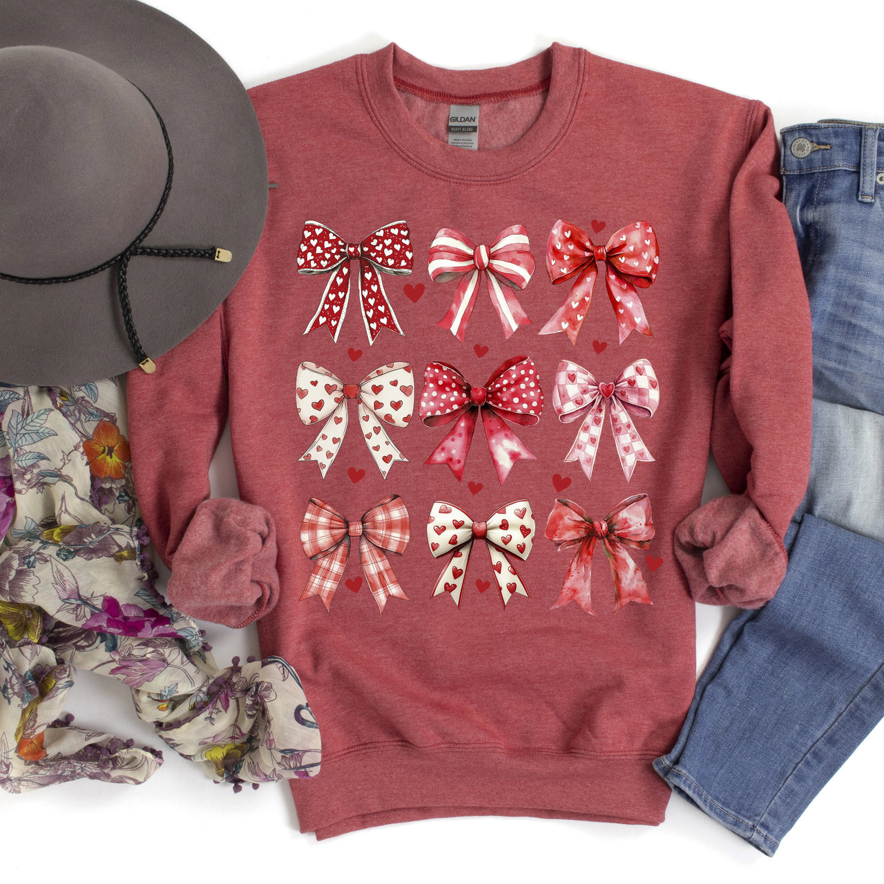Retro Bows, Ribbons, Coquette, Valentine's Day, Love Festive Cozy Print Collection Sweatshirt