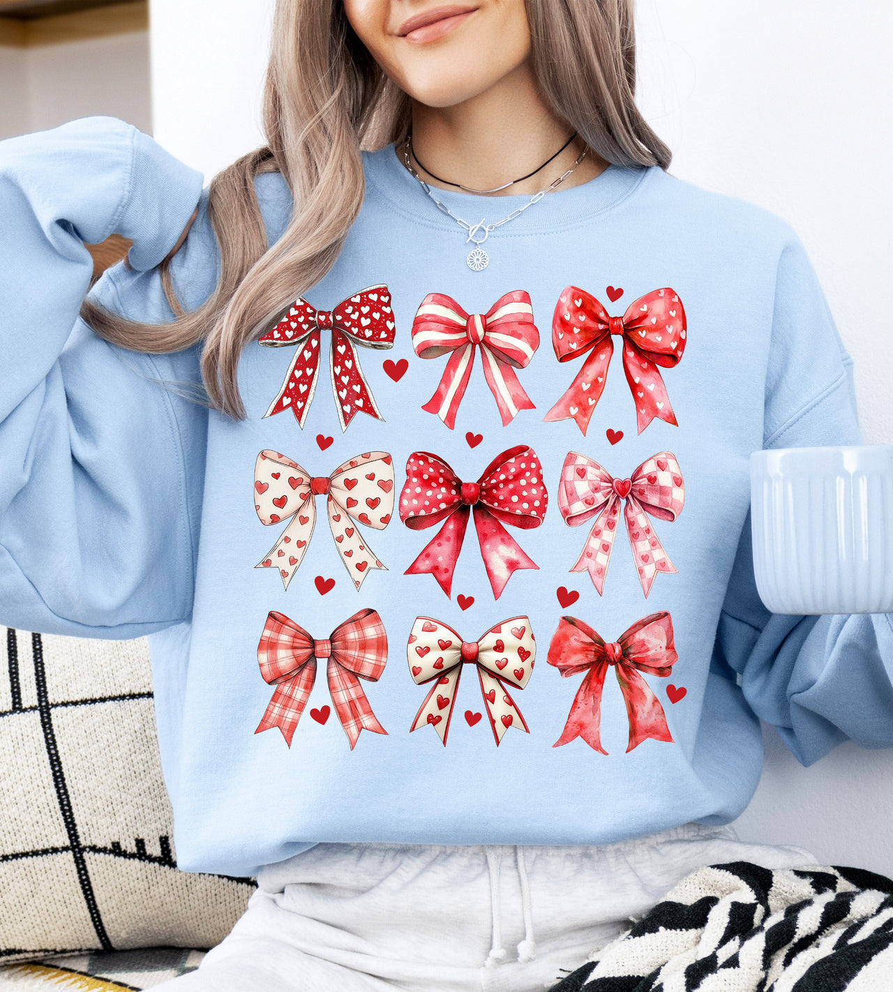 Retro Bows, Ribbons, Coquette, Valentine's Day, Love Festive Cozy Print Collection Sweatshirt