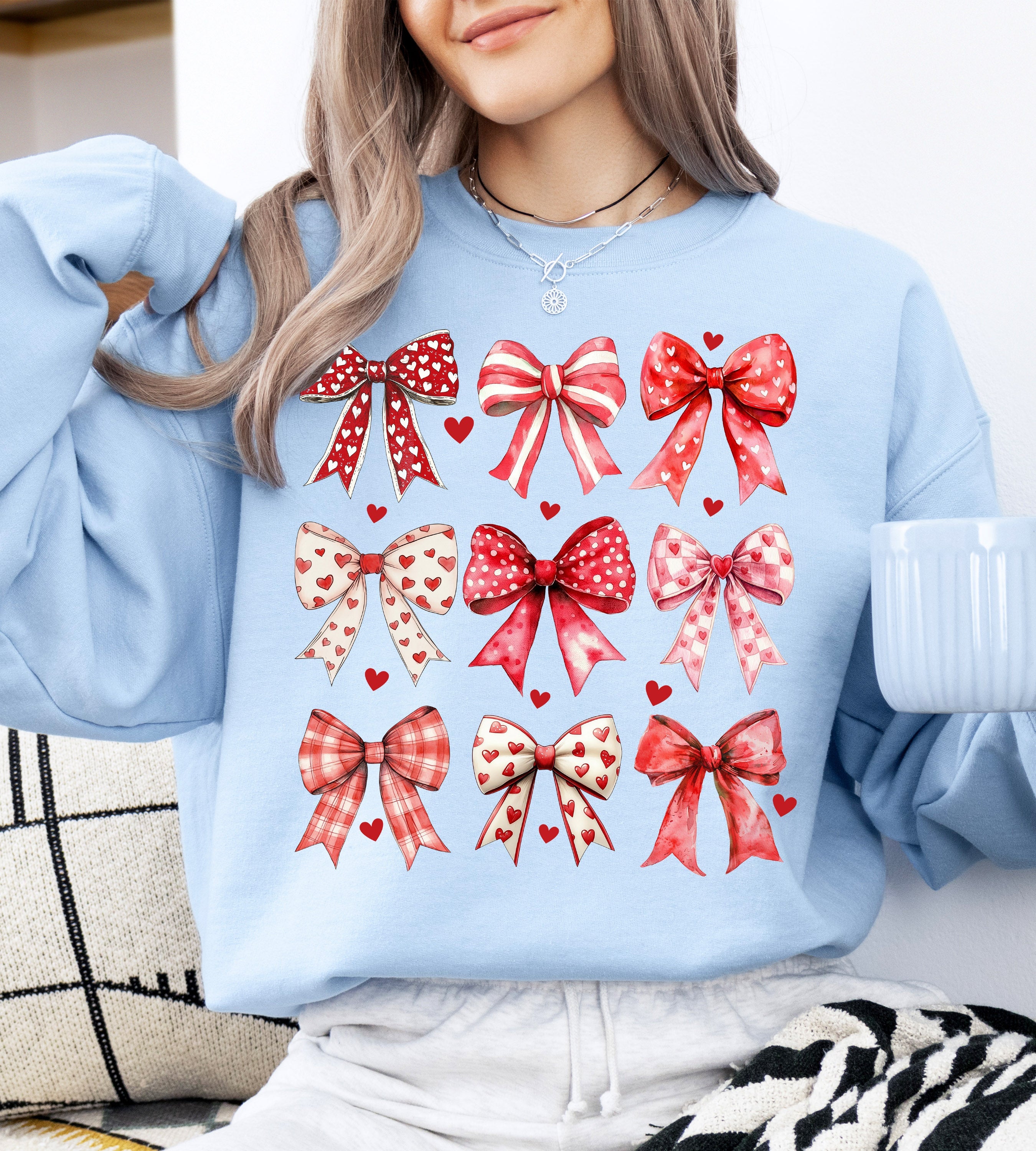 Retro Bows, Ribbons, Coquette, Valentine's Day, Love Festive Cozy Print Collection Sweatshirt