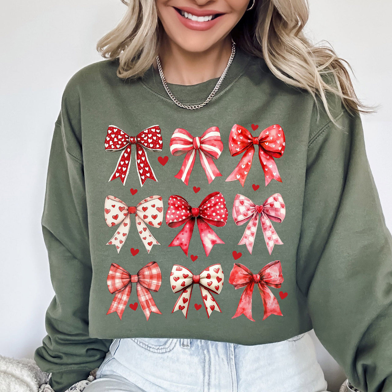 Retro Bows, Ribbons, Coquette, Valentine's Day, Love Festive Cozy Print Collection Sweatshirt