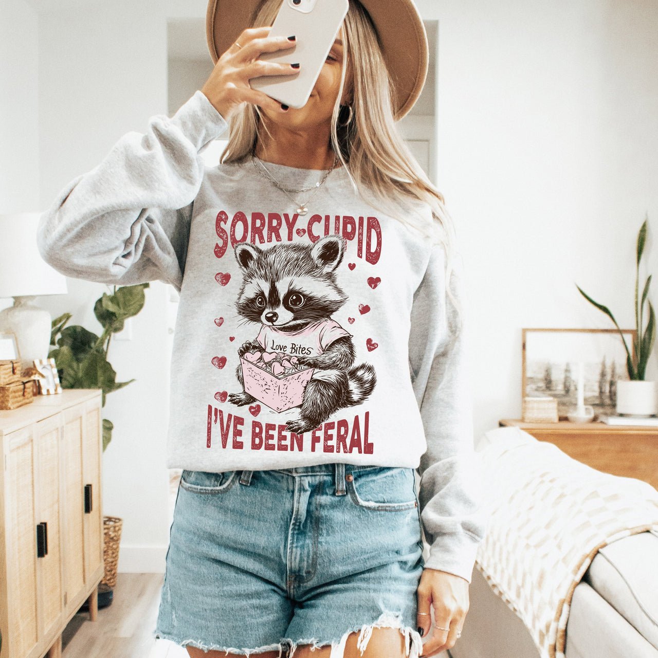 Sorry Cupid I've Been Feral Raccoon Love Bites Valentine's Day Love Cozy Sweatshirt