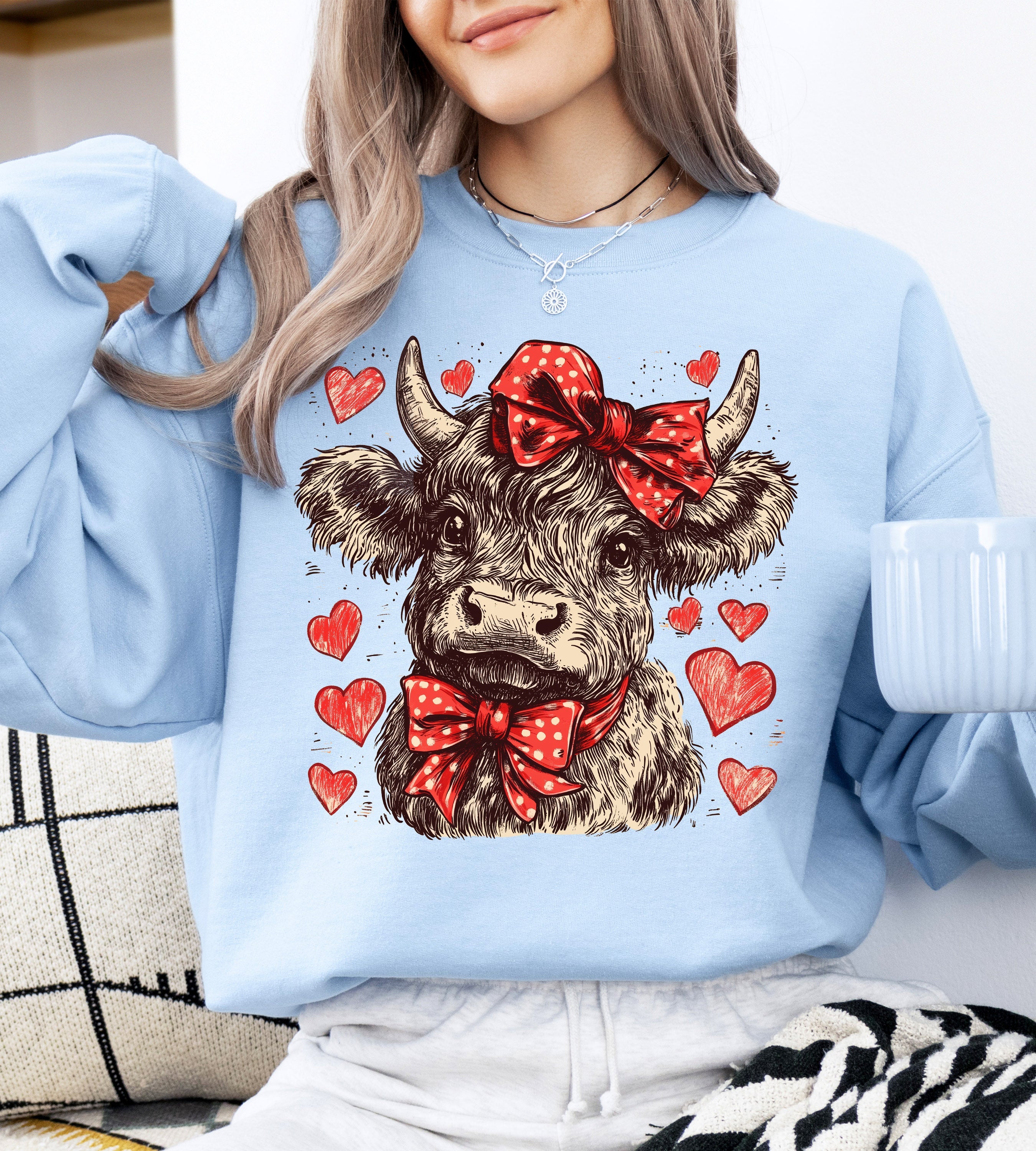 Highland Cow Western Hearts Country Valentine's Day Love Cozy Ranch Style Sweatshirt