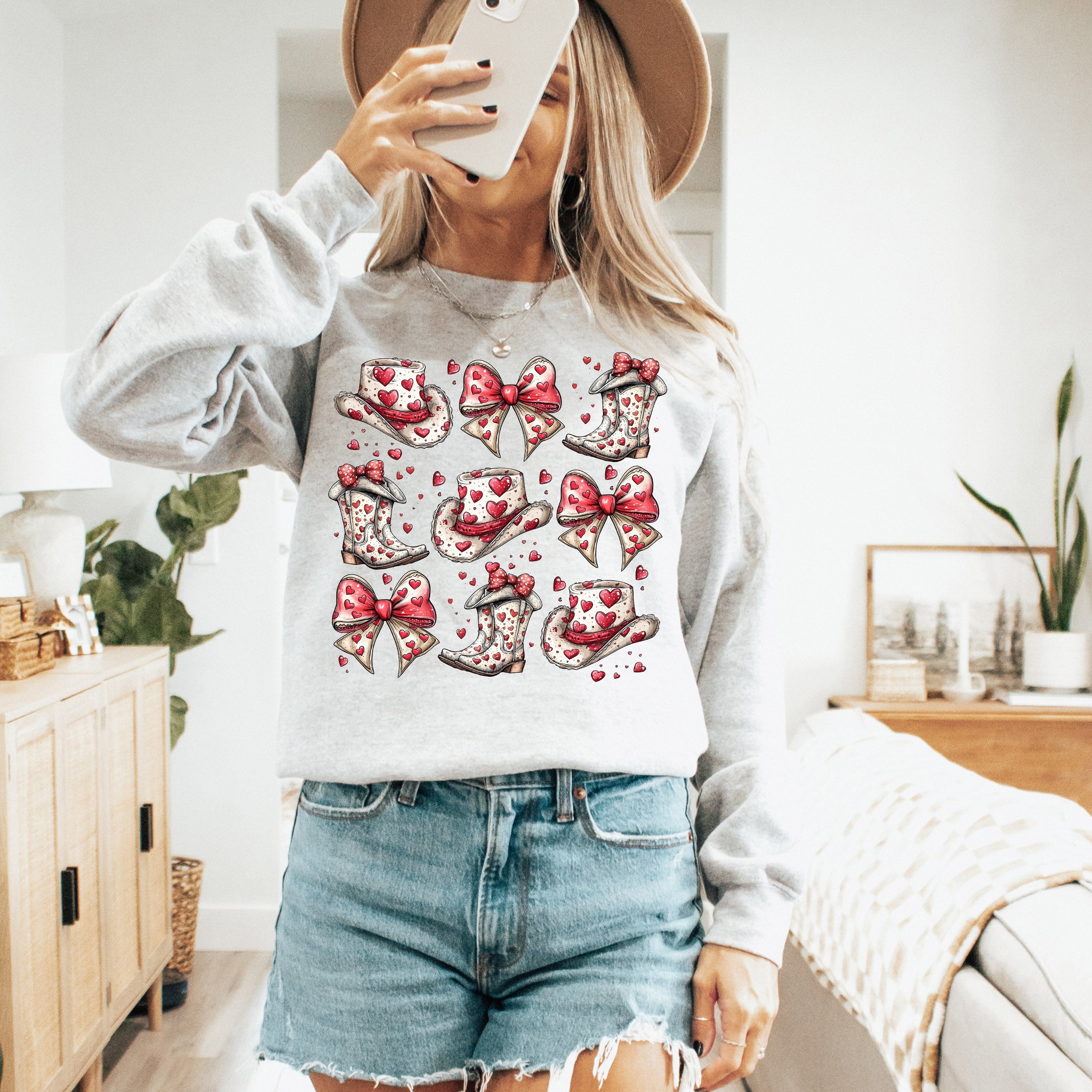 Western Hats Boots Country Cowgirl Valentine's Day Love Graphic Design Collection Edition Sweatshirt