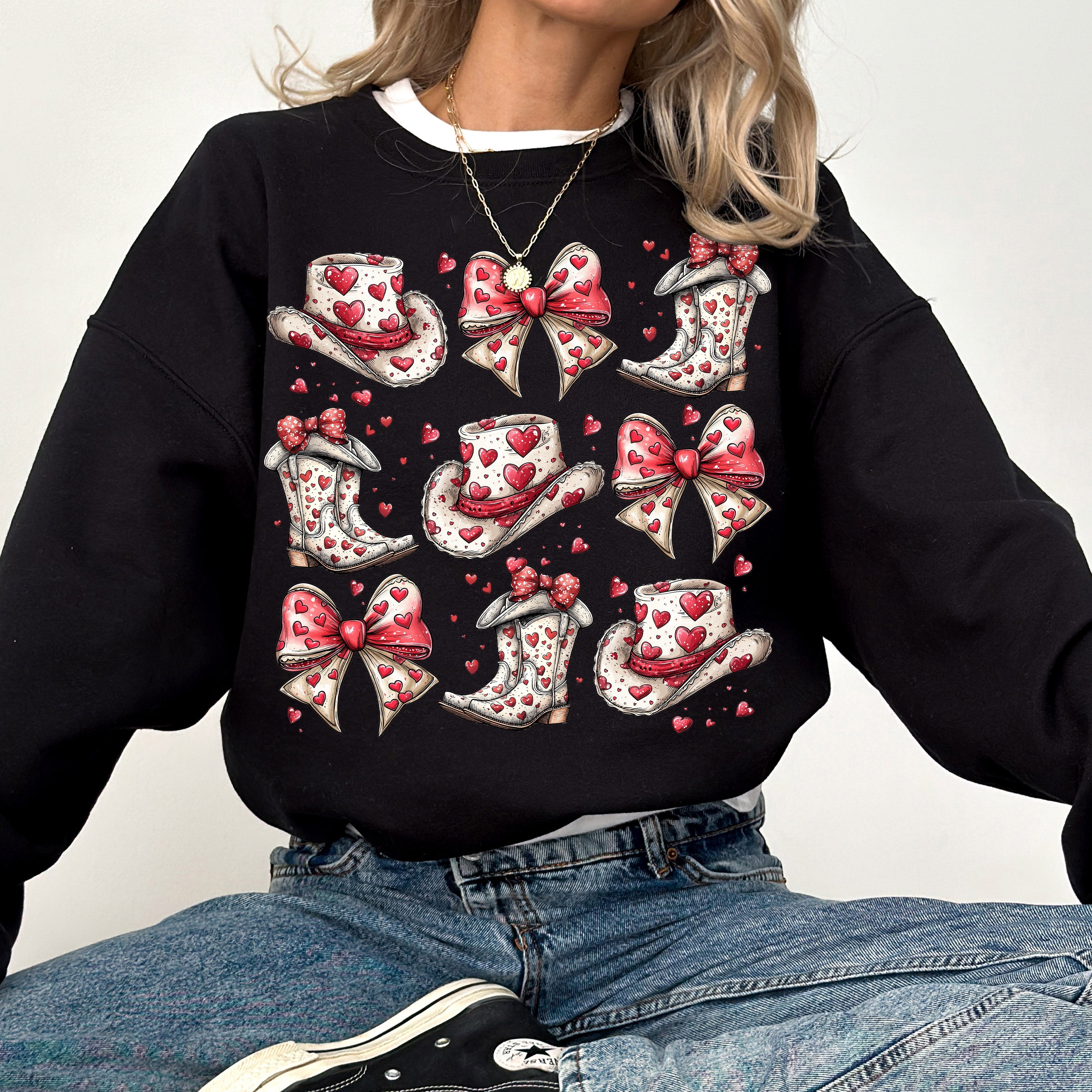 Western Hats Boots Country Cowgirl Valentine's Day Love Graphic Design Collection Edition Sweatshirt