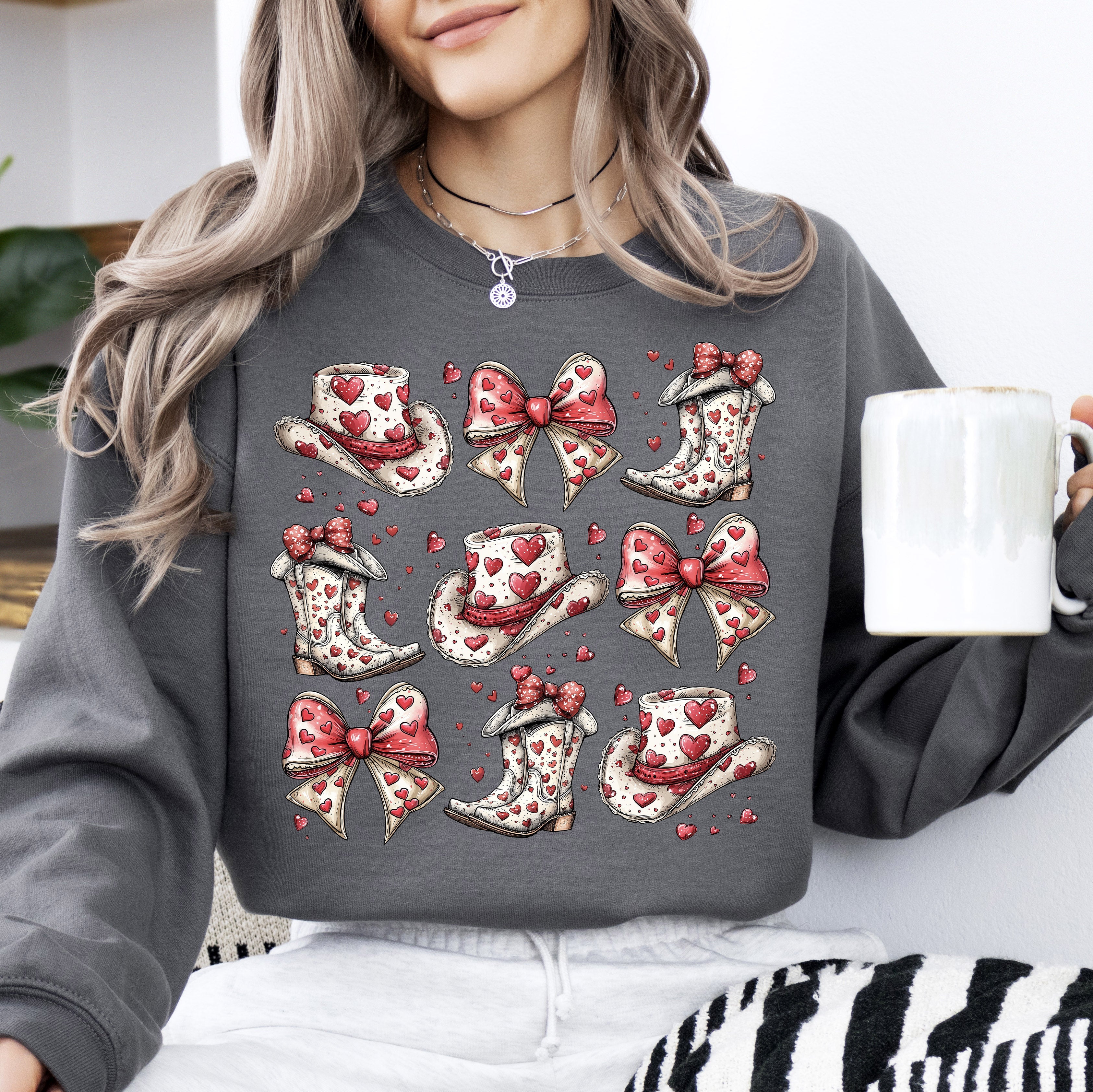 Western Hats Boots Country Cowgirl Valentine's Day Love Graphic Design Collection Edition Sweatshirt