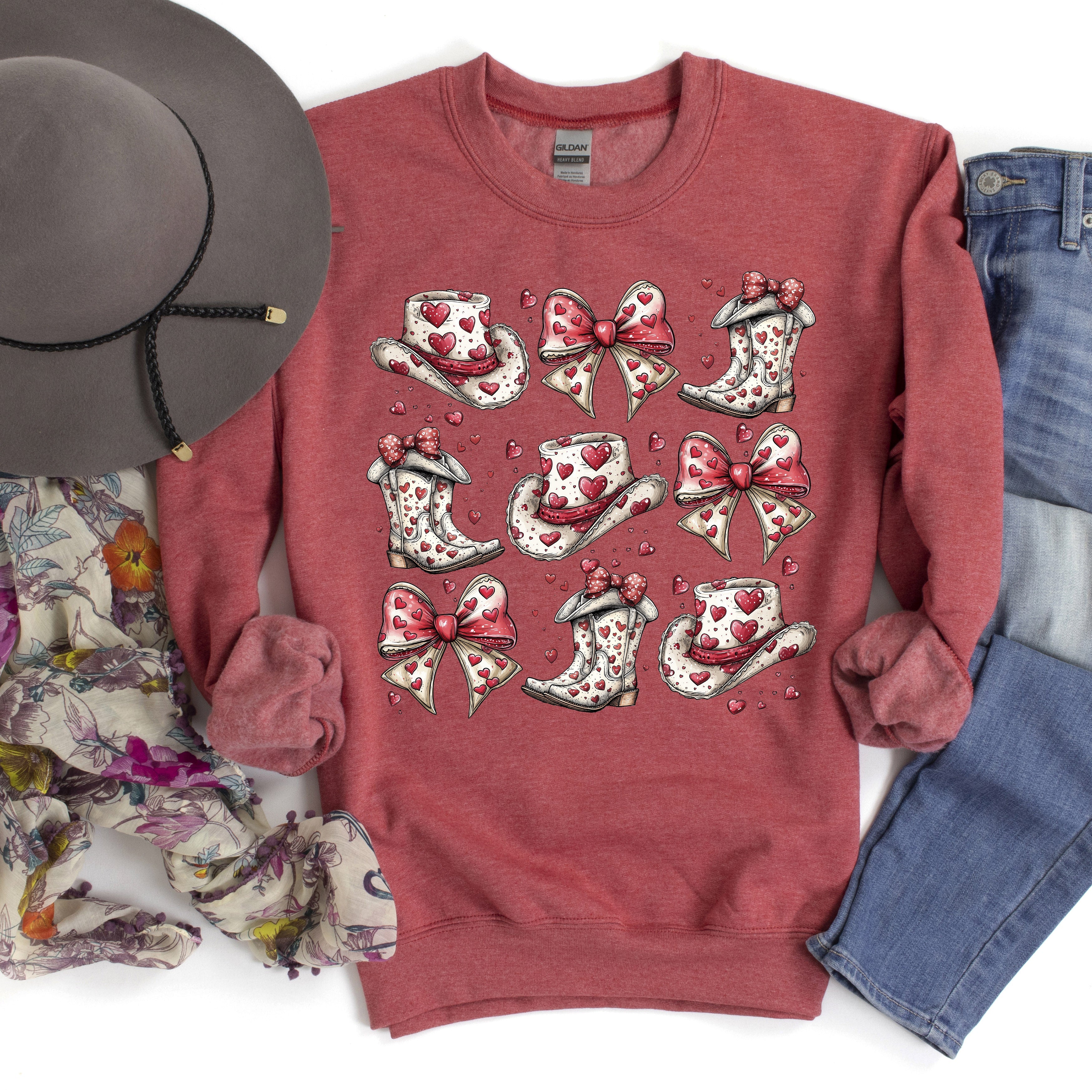 Western Hats Boots Country Cowgirl Valentine's Day Love Graphic Design Collection Edition Sweatshirt