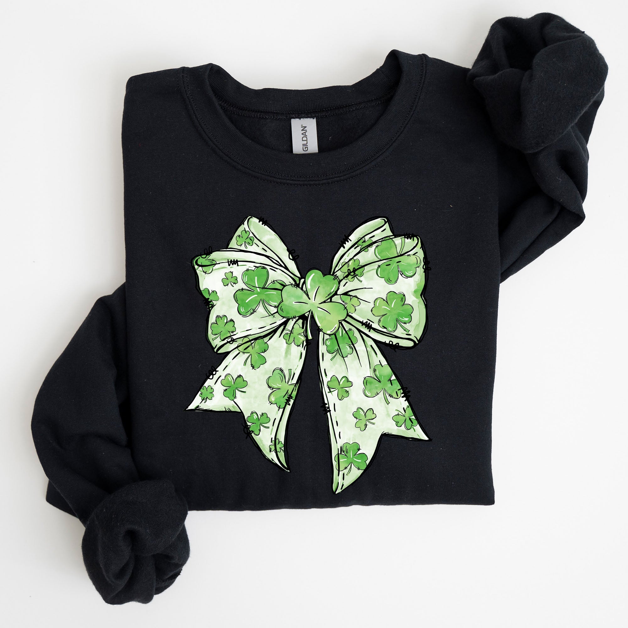 Coquette St Patrick's Day Bow Clover Lucky Irish Lucky Charm Graphic Sweatshirt
