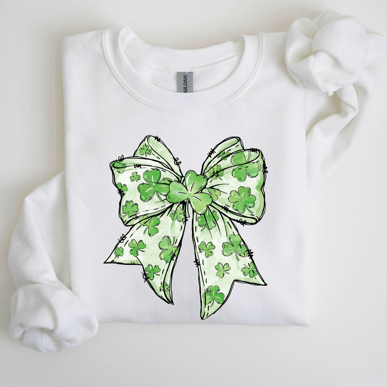 Coquette St Patrick's Day Bow Clover Lucky Irish Lucky Charm Graphic Sweatshirt