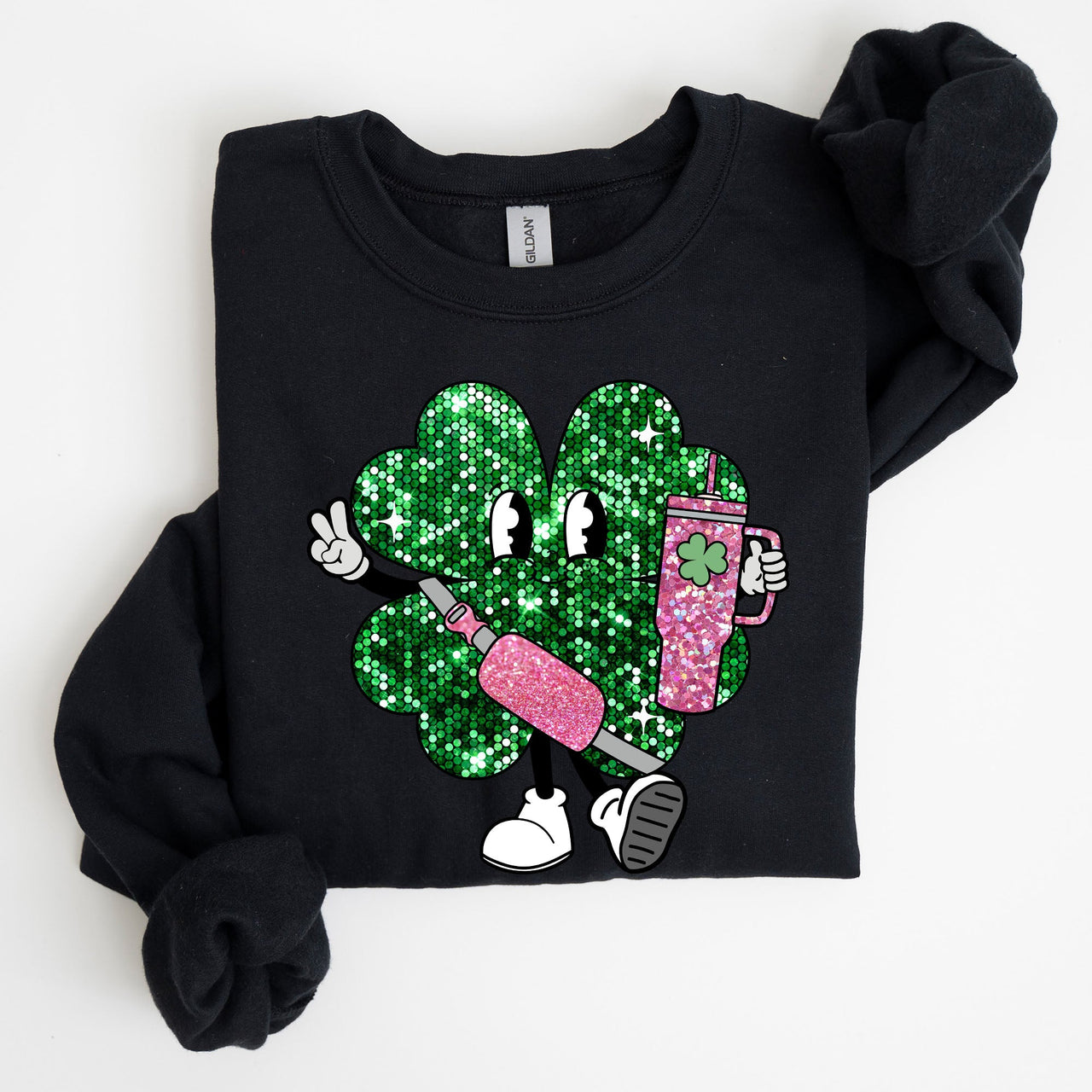 Sparkle Shamrock Faux Glitter Tumbler Clover Irish Lucky Charm St Patrick's Day Sweatshirt