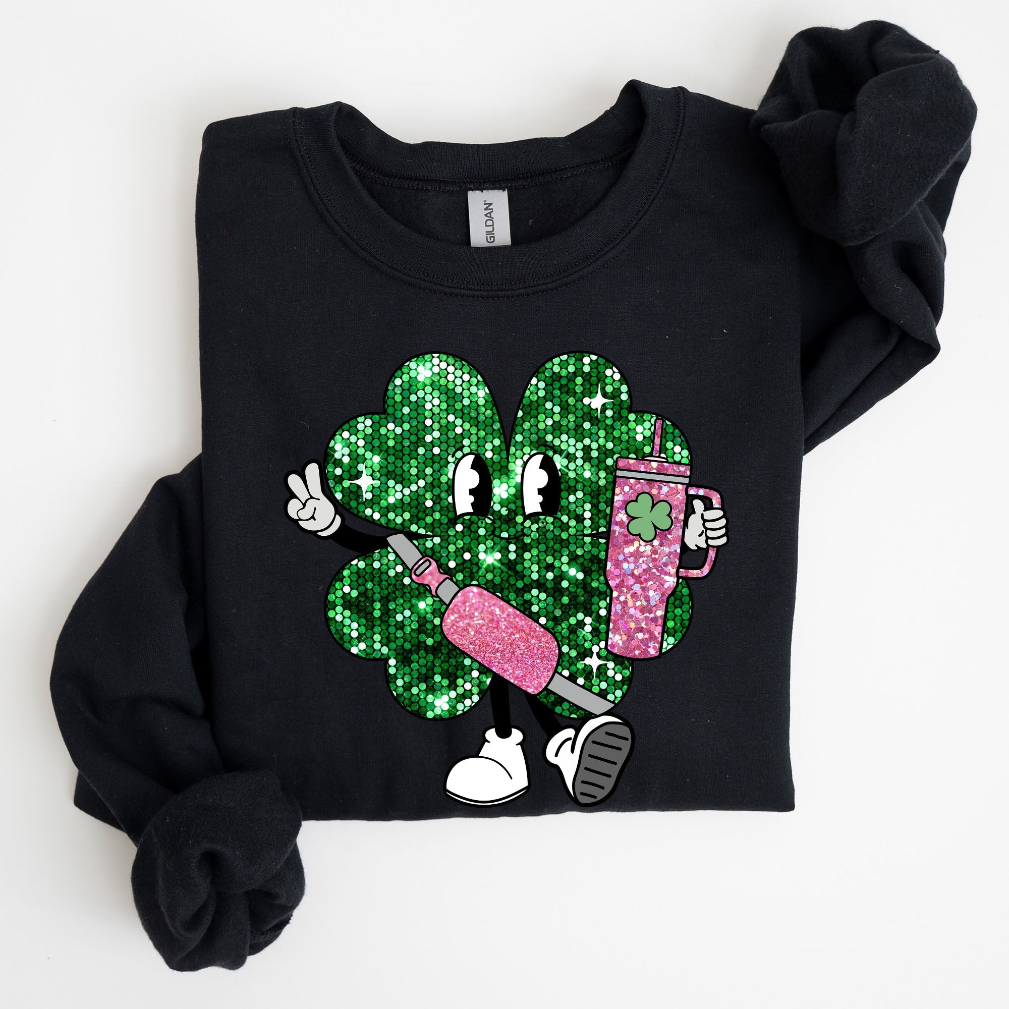 Sparkle Shamrock Faux Glitter Tumbler Clover Irish Lucky Charm St Patrick's Day Sweatshirt