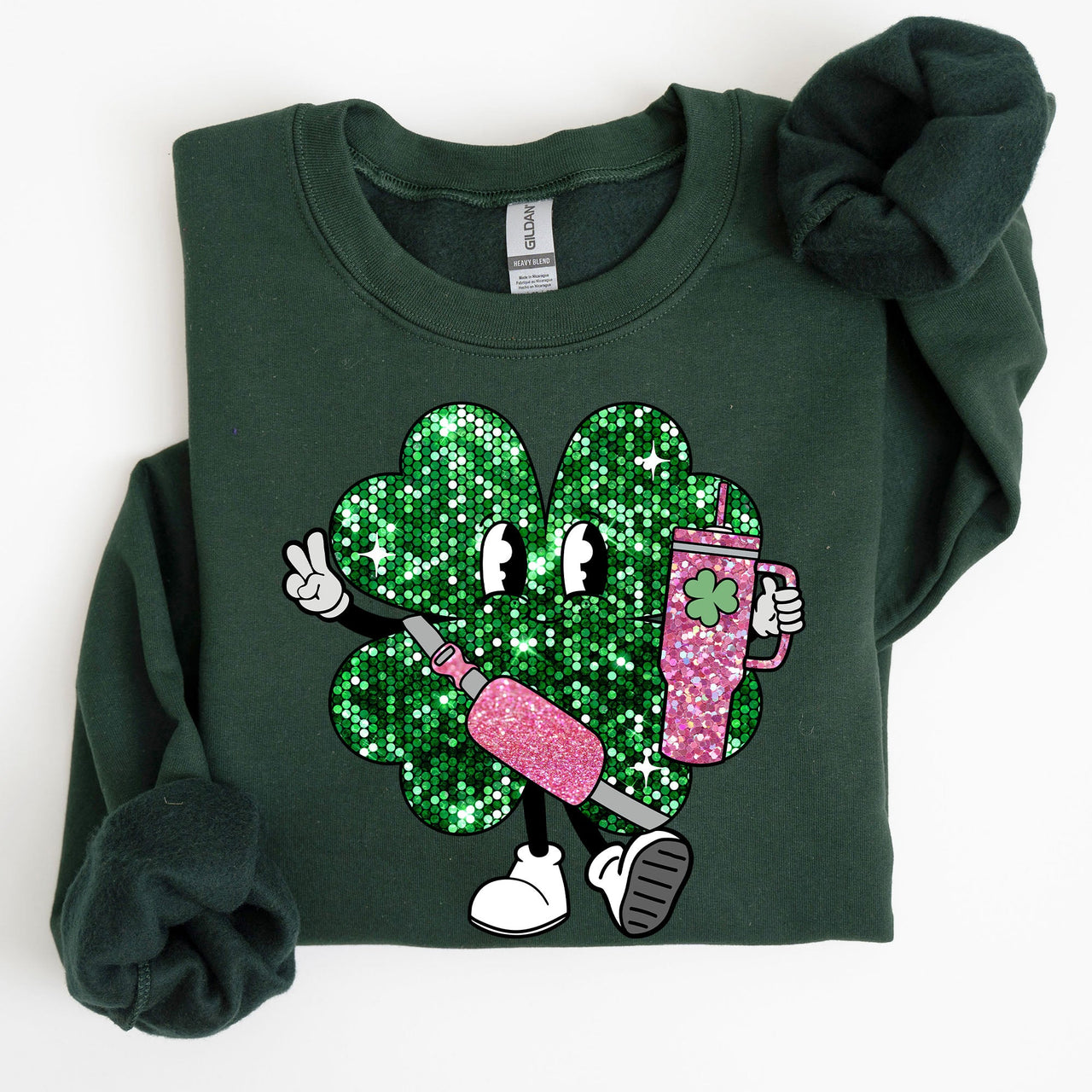 Sparkle Shamrock Faux Glitter Tumbler Clover Irish Lucky Charm St Patrick's Day Sweatshirt