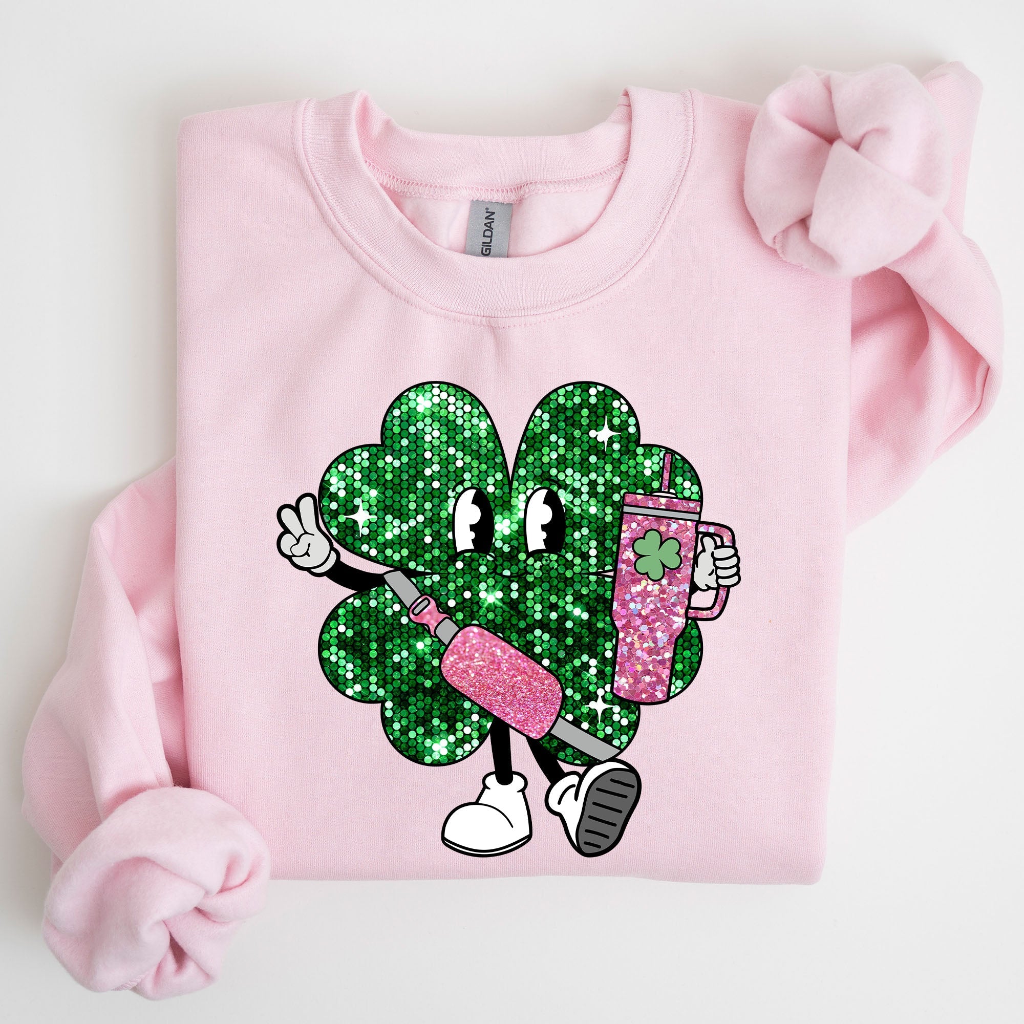Sparkle Shamrock Faux Glitter Tumbler Clover Irish Lucky Charm St Patrick's Day Sweatshirt