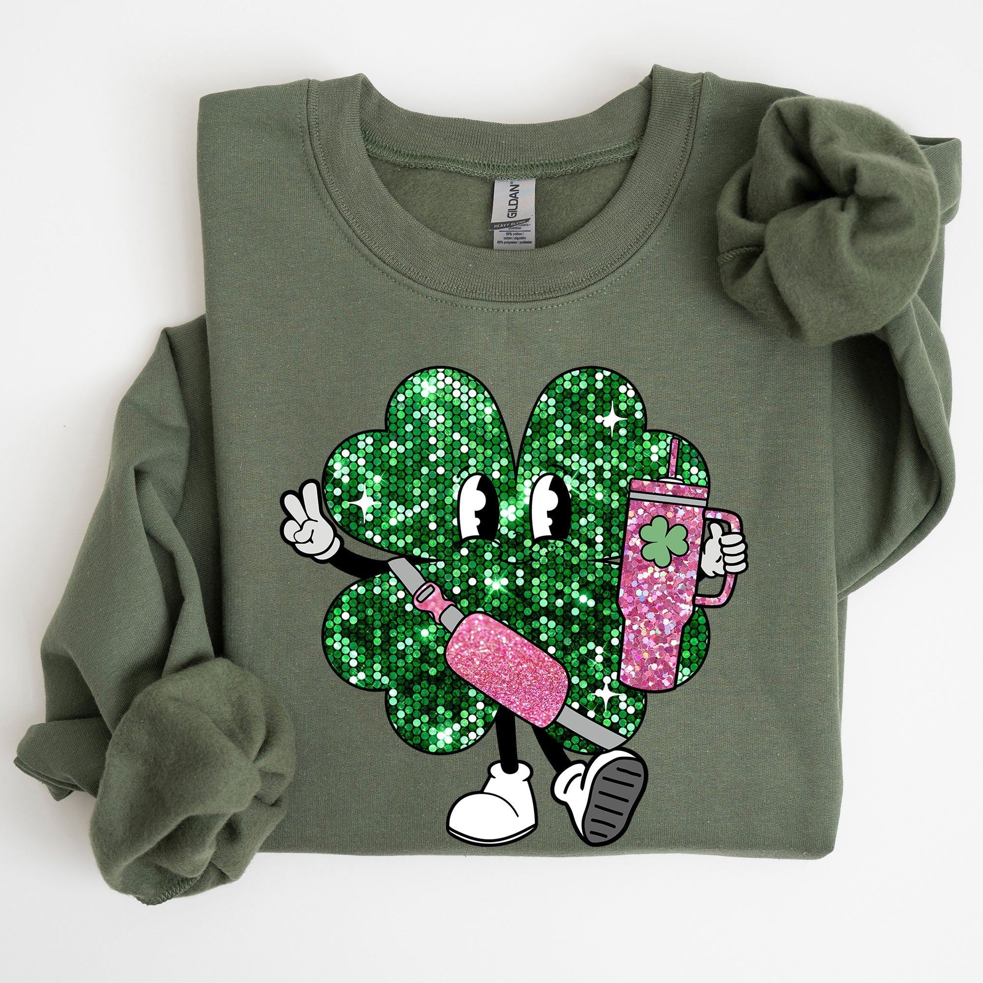 Sparkle Shamrock Faux Glitter Tumbler Clover Irish Lucky Charm St Patrick's Day Sweatshirt