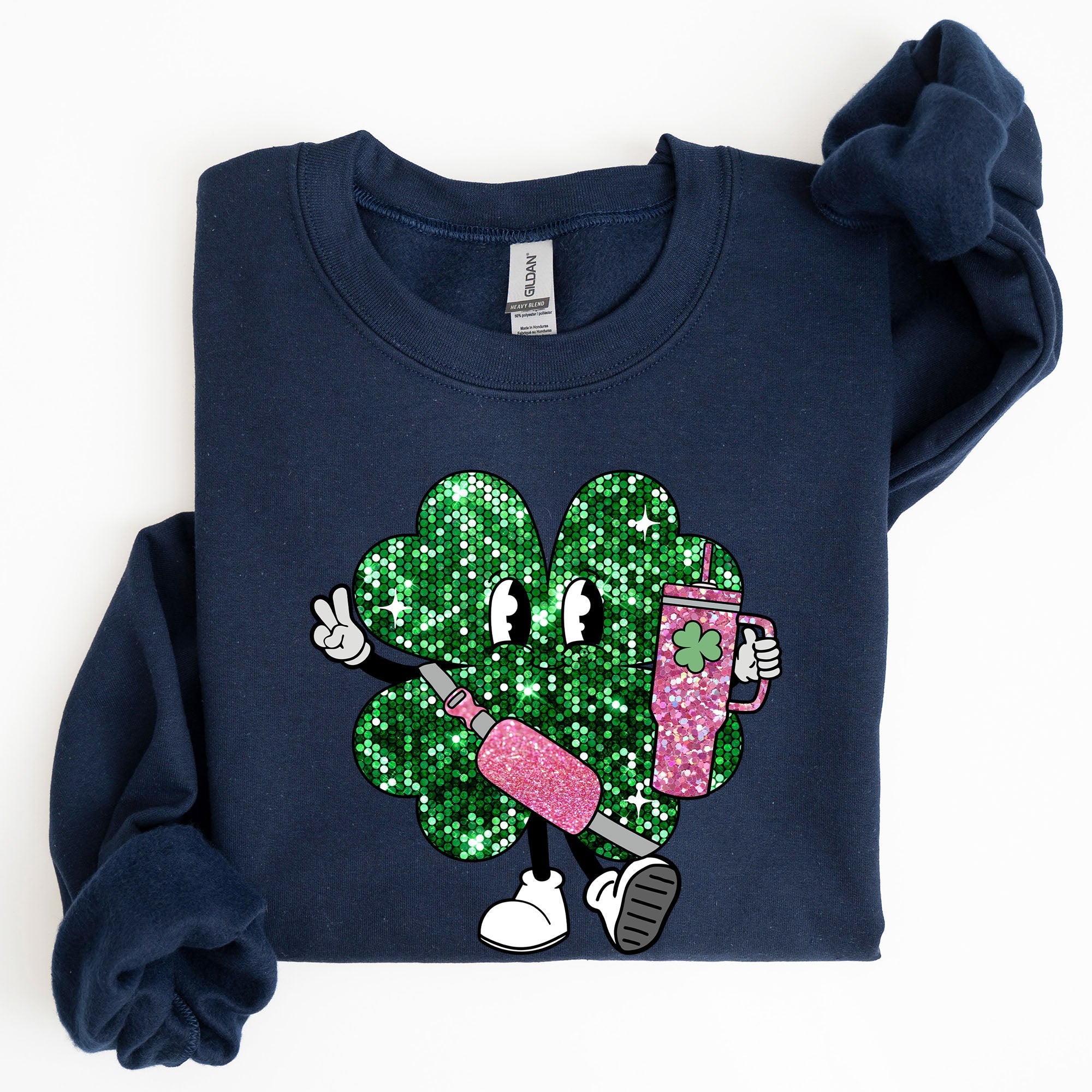 Sparkle Shamrock Faux Glitter Tumbler Clover Irish Lucky Charm St Patrick's Day Sweatshirt