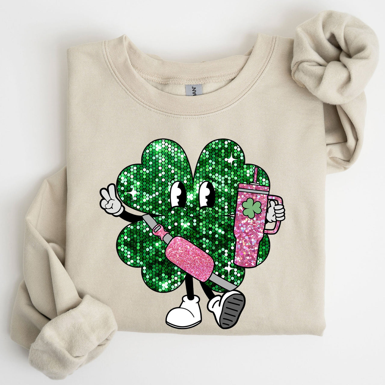 Sparkle Shamrock Faux Glitter Tumbler Clover Irish Lucky Charm St Patrick's Day Sweatshirt