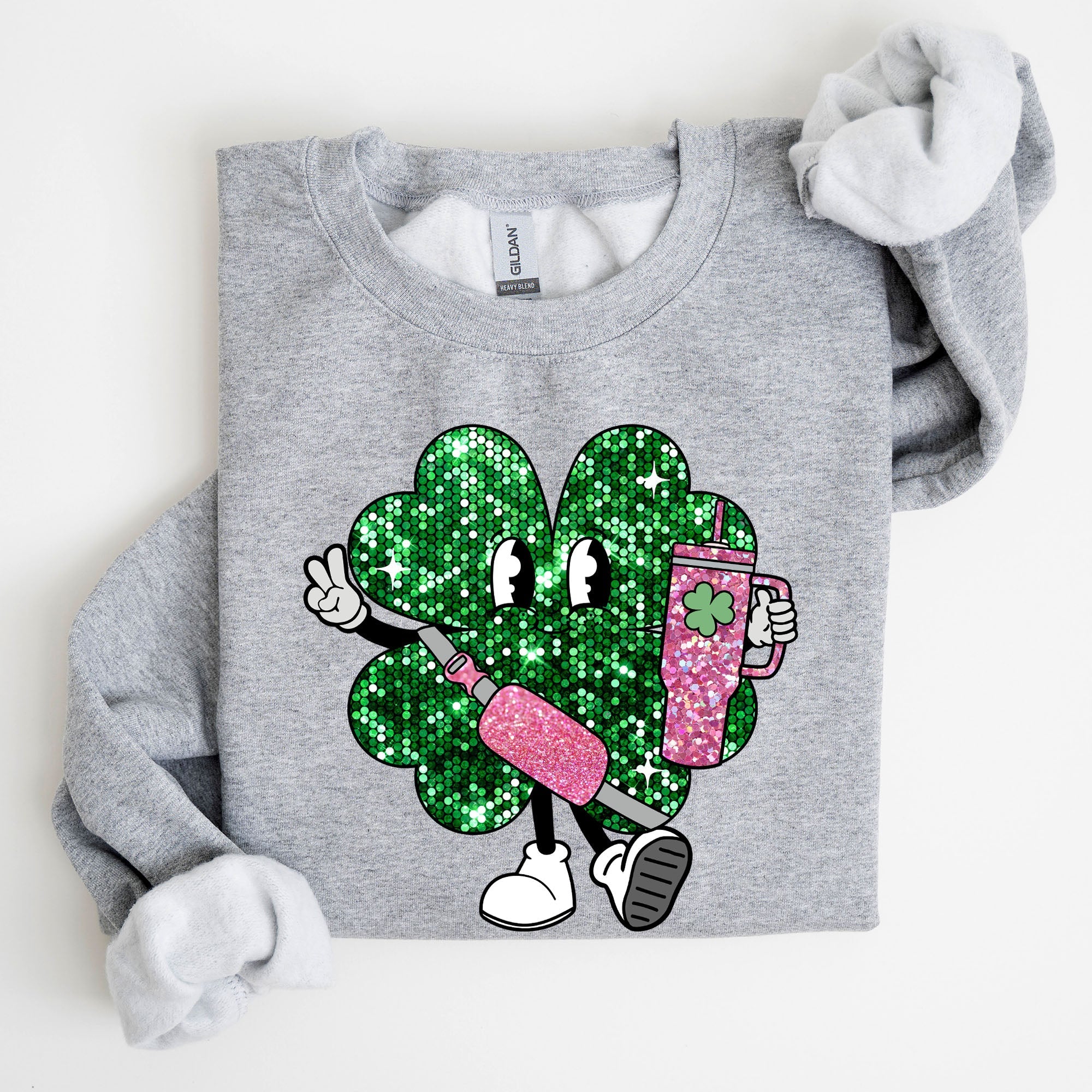 Sparkle Shamrock Faux Glitter Tumbler Clover Irish Lucky Charm St Patrick's Day Sweatshirt