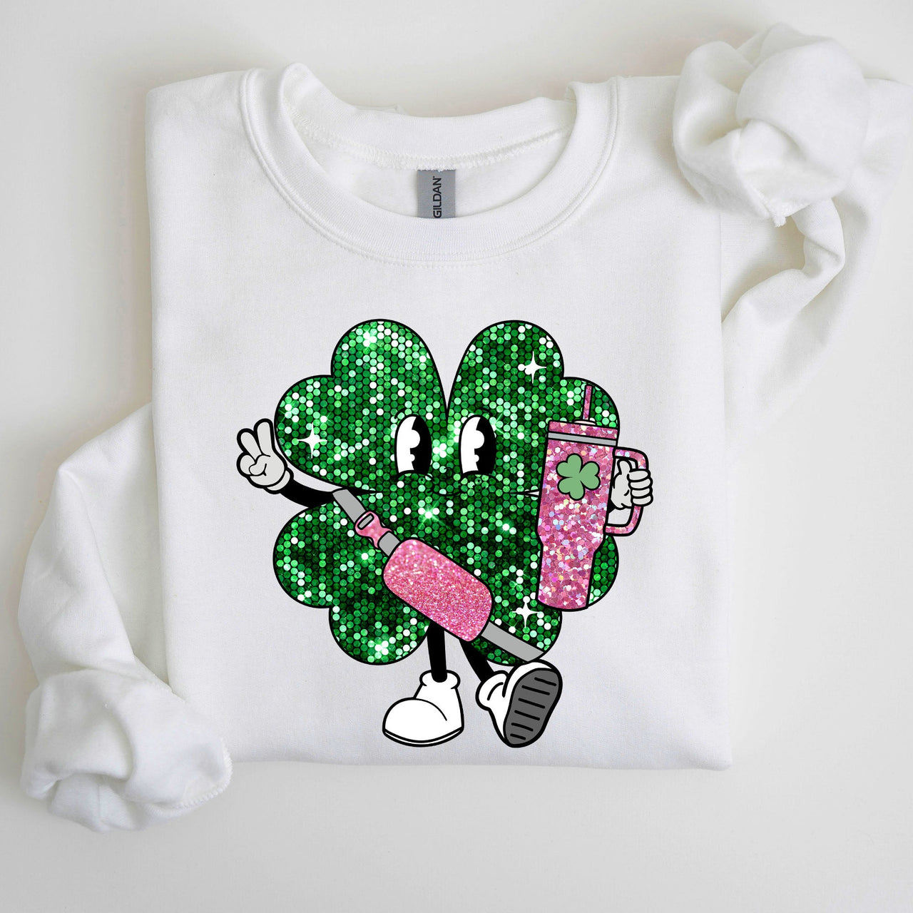 Sparkle Shamrock Faux Glitter Tumbler Clover Irish Lucky Charm St Patrick's Day Sweatshirt