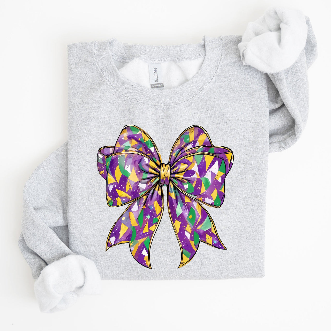 Mardi Gras Coquette Bow Carnival Fleur de Lis Fat Tuesday Parade Extravaganza Sweatshirt