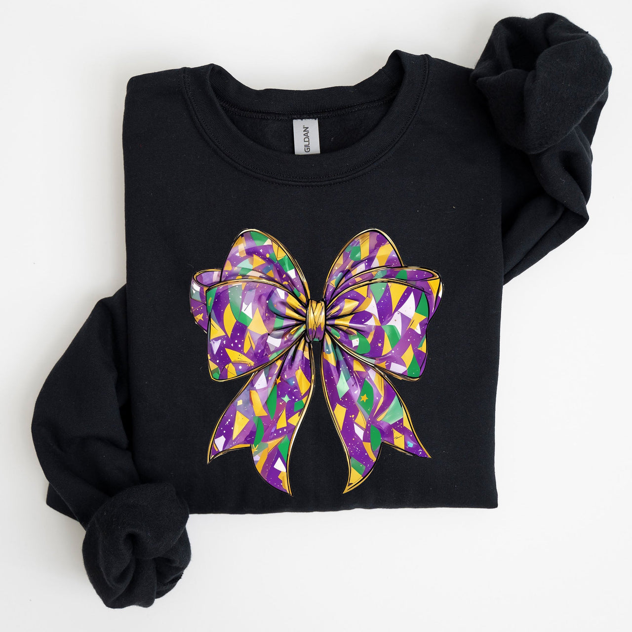 Mardi Gras Coquette Bow Carnival Fleur de Lis Fat Tuesday Parade Extravaganza Sweatshirt