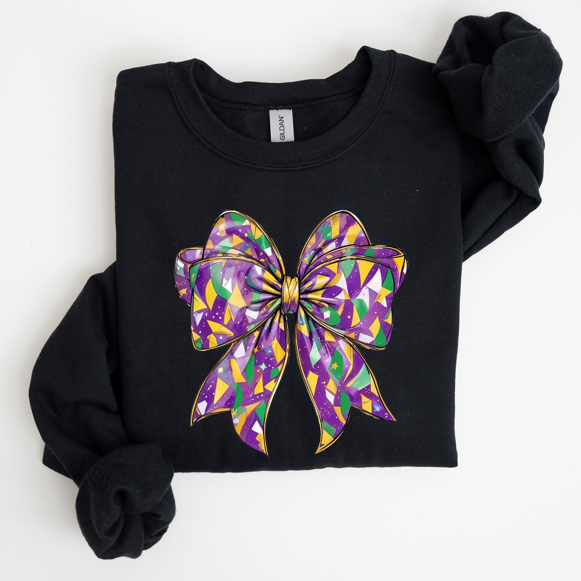 Mardi Gras Coquette Bow Carnival Fleur de Lis Fat Tuesday Parade Extravaganza Sweatshirt