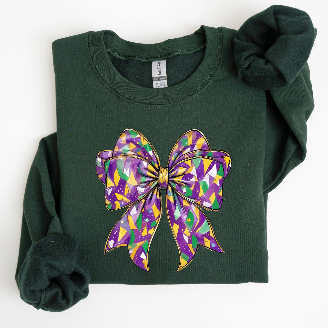 Mardi Gras Coquette Bow Carnival Fleur de Lis Fat Tuesday Parade Extravaganza Sweatshirt