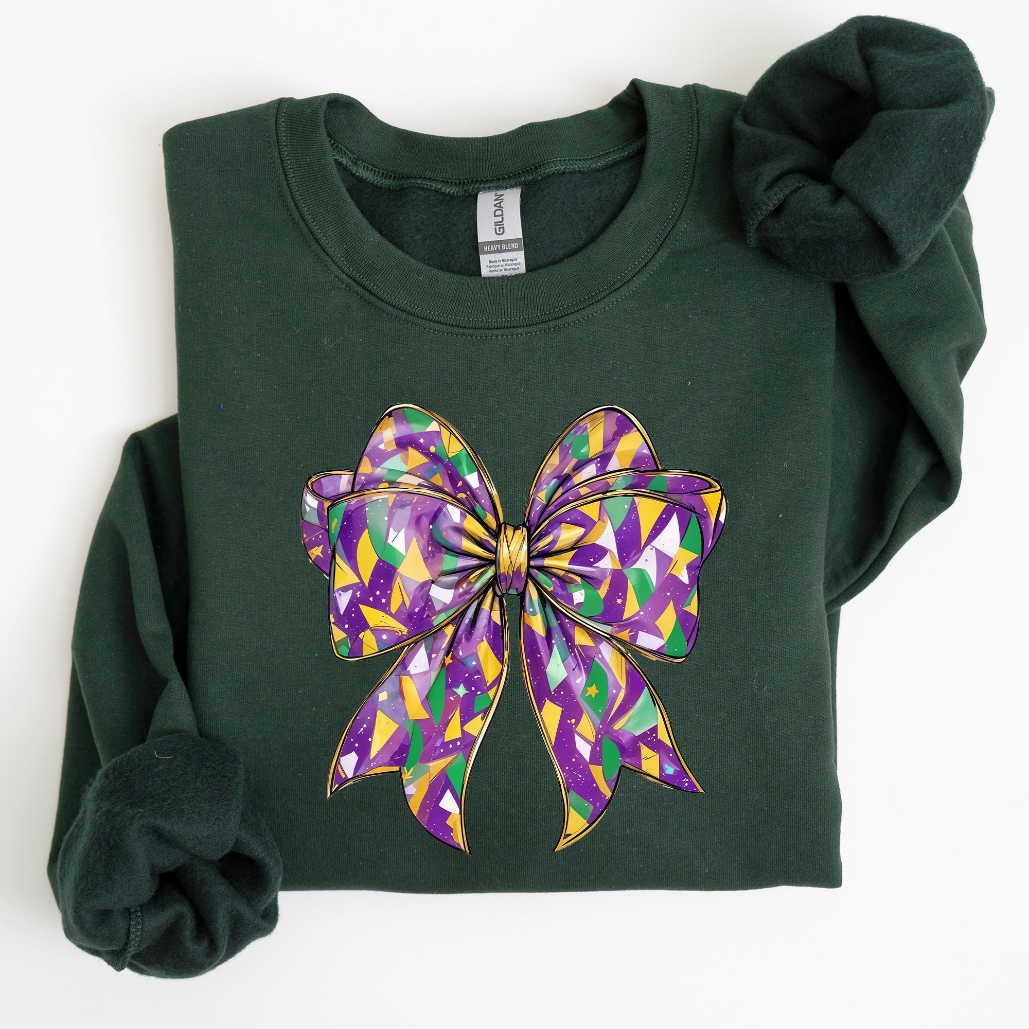 Mardi Gras Coquette Bow Carnival Fleur de Lis Fat Tuesday Parade Extravaganza Sweatshirt