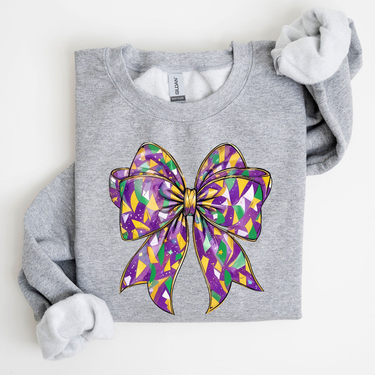 Mardi Gras Coquette Bow Carnival Fleur de Lis Fat Tuesday Parade Extravaganza Sweatshirt