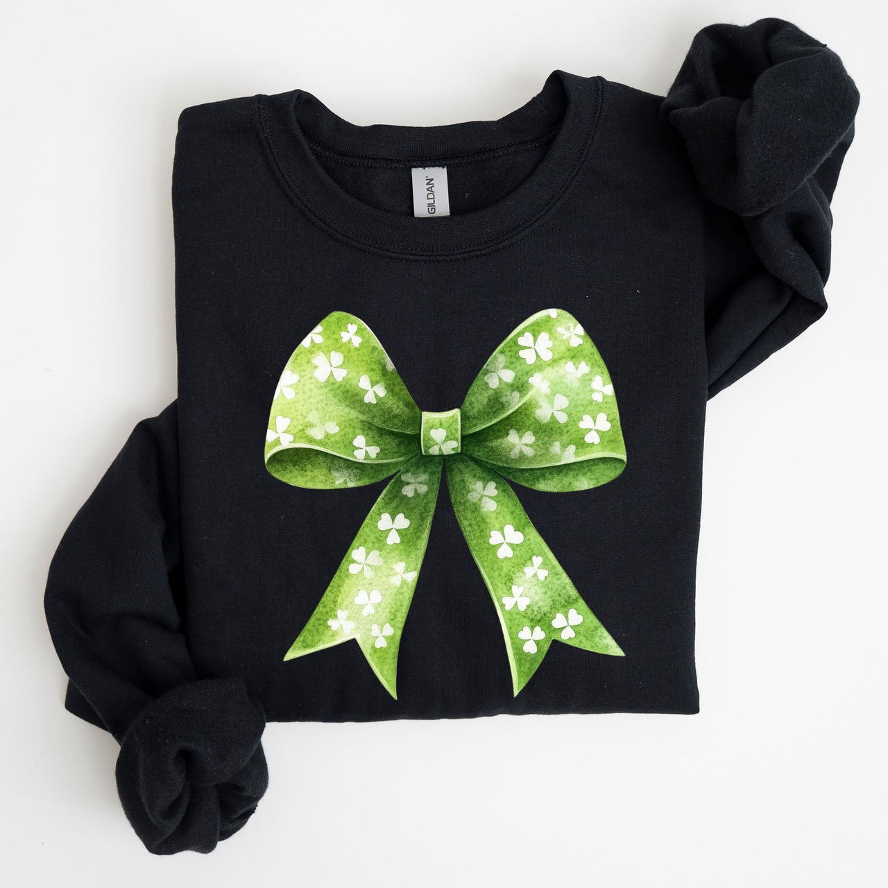 Vintage Coquette Bow Shamrock Clover Lucky Irish Lucky Charm St Patrick's Day Sweatshirt