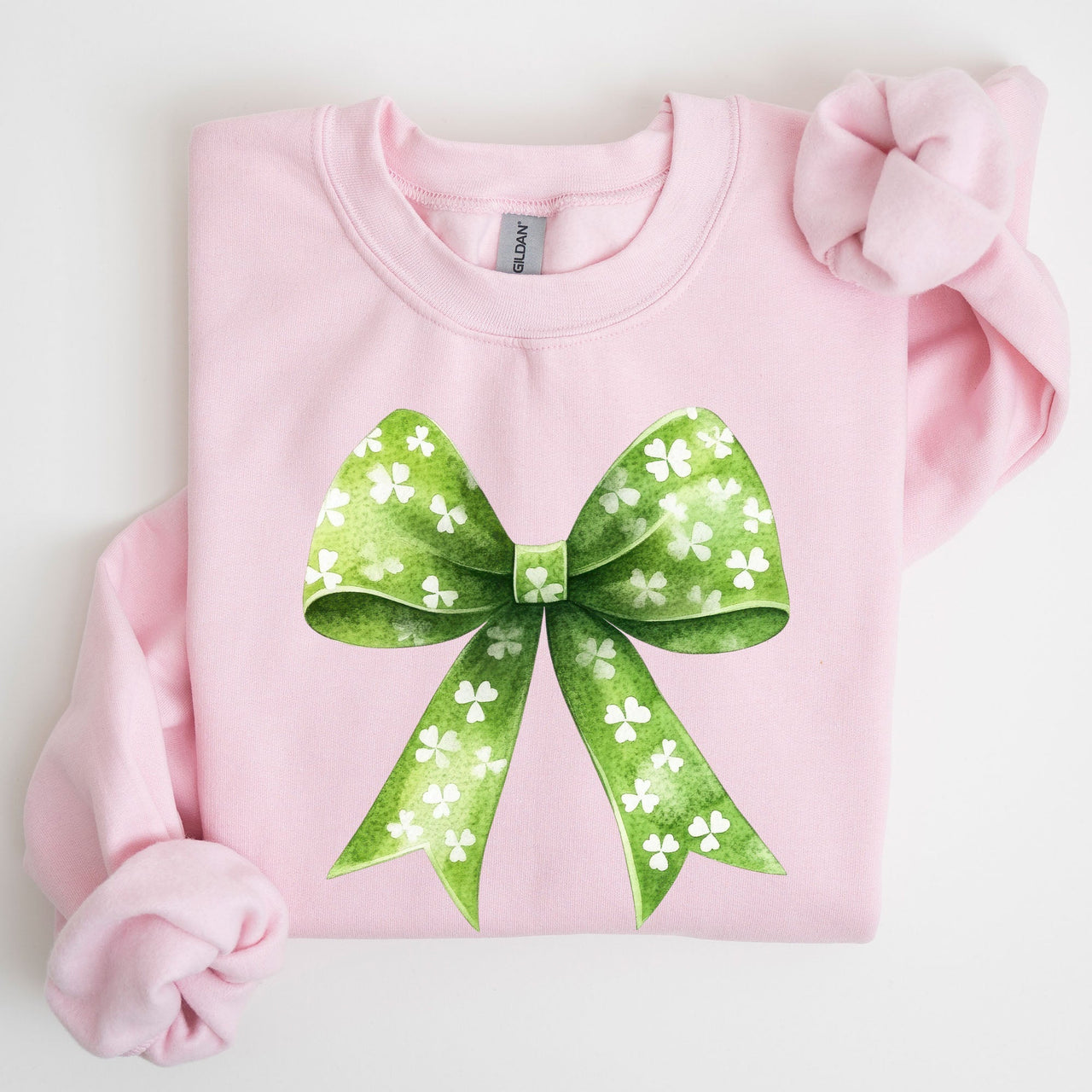 Vintage Coquette Bow Shamrock Clover Lucky Irish Lucky Charm St Patrick's Day Sweatshirt