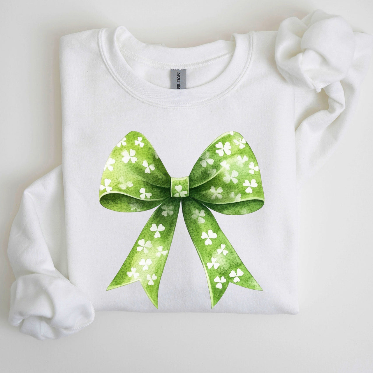 Vintage Coquette Bow Shamrock Clover Lucky Irish Lucky Charm St Patrick's Day Sweatshirt