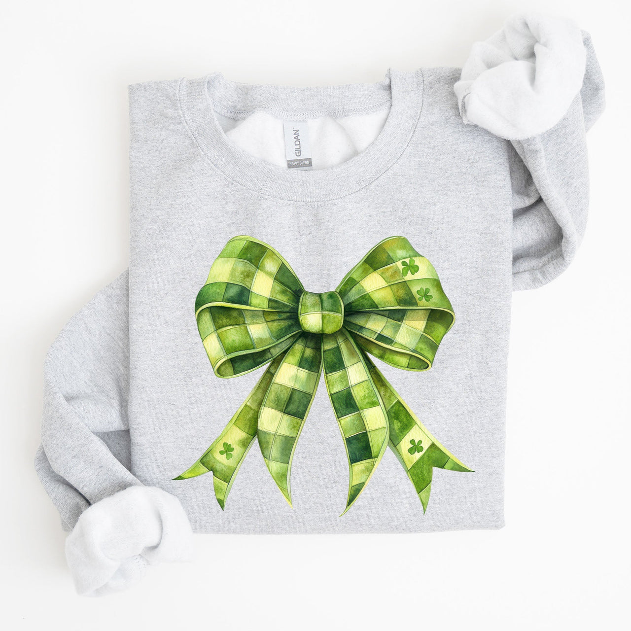 Checkered Coquette Bow Shamrock Clover Lucky Retro Irish Lucky Charm St Patrick's Day Sweatshirt