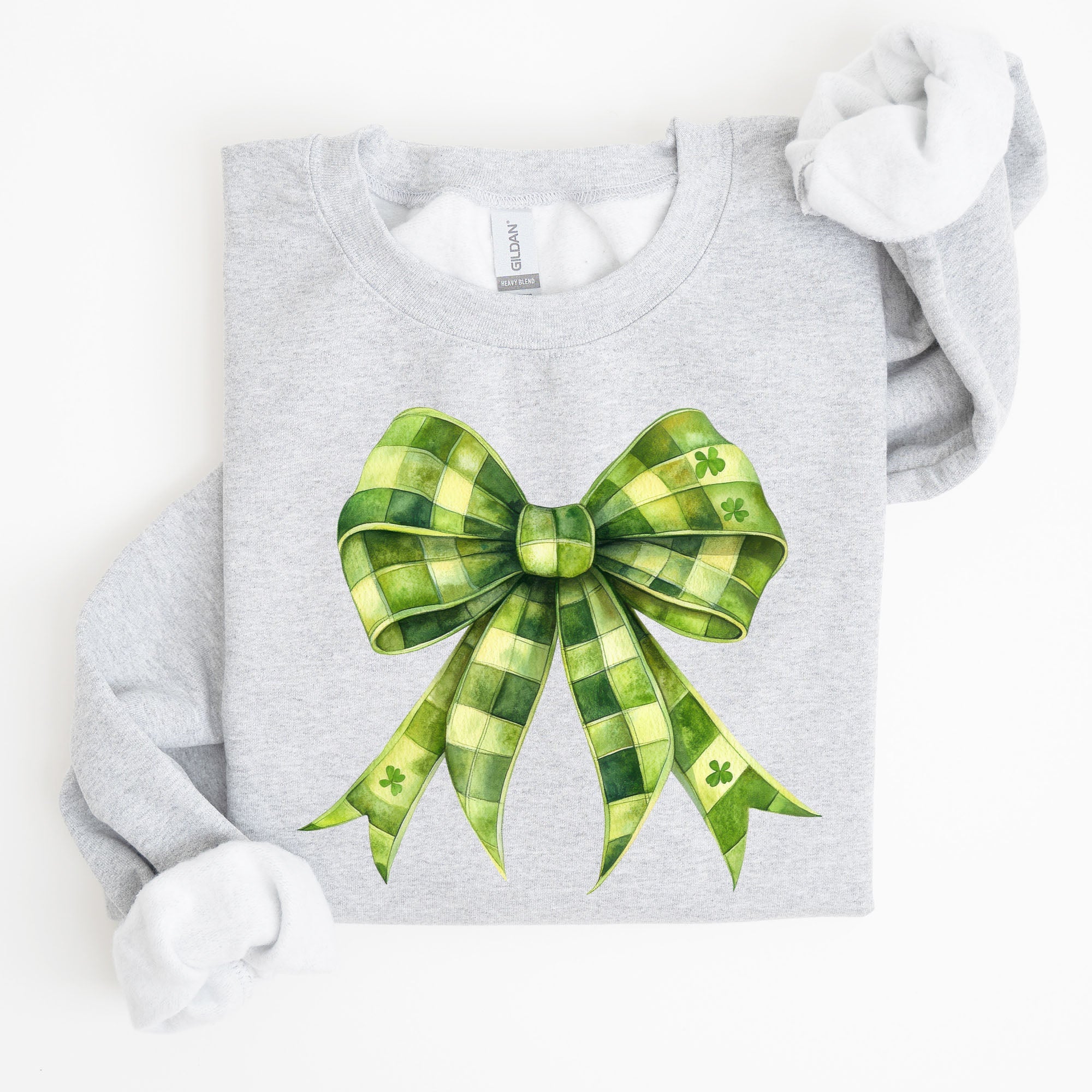 Checkered Coquette Bow Shamrock Clover Lucky Retro Irish Lucky Charm St Patrick's Day Sweatshirt