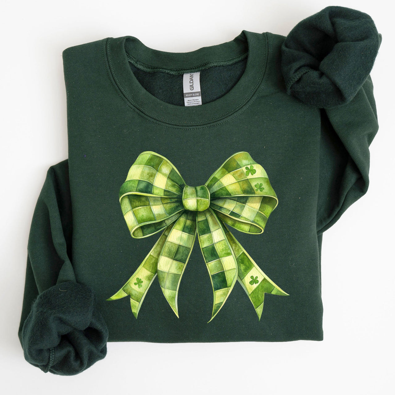 Checkered Coquette Bow Shamrock Clover Lucky Retro Irish Lucky Charm St Patrick's Day Sweatshirt